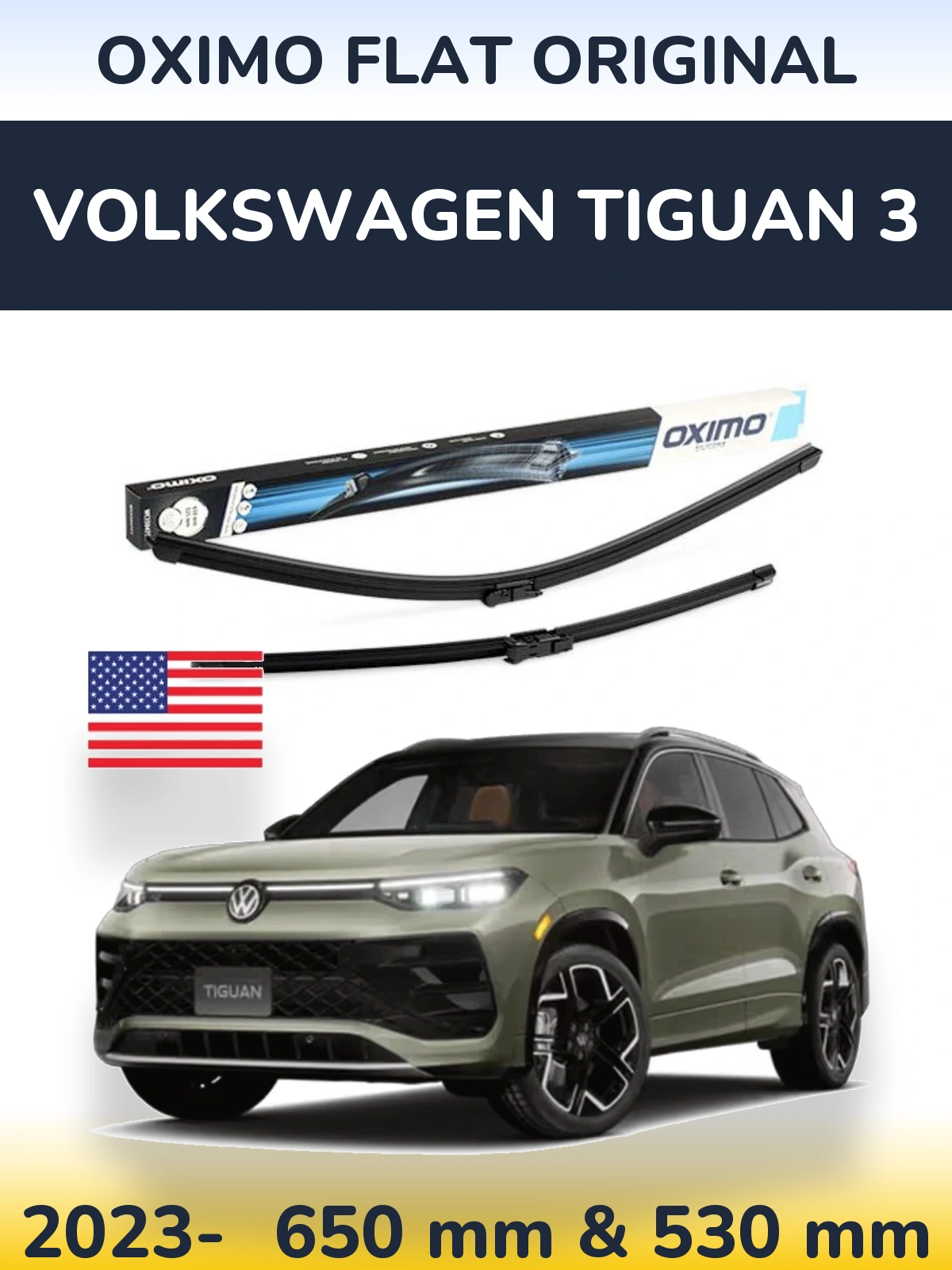 Комплект передніх щіток Oximo Flat Original 650 & 530 мм для Volkswagen Tiguan 3 2023-2026