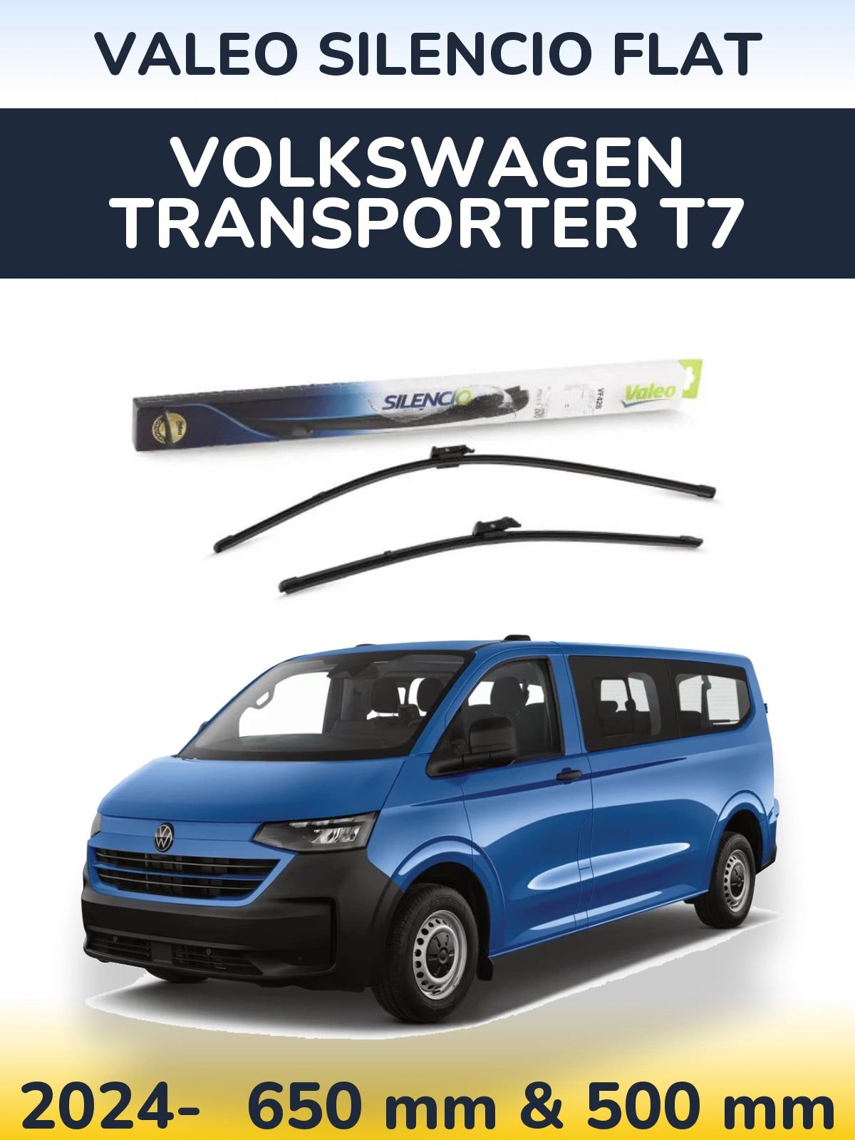 Komplet przednich wycieraczek Valeo Silencio Flat 650 & 500 mm do Volkswagen Transporter T7 2024-2026