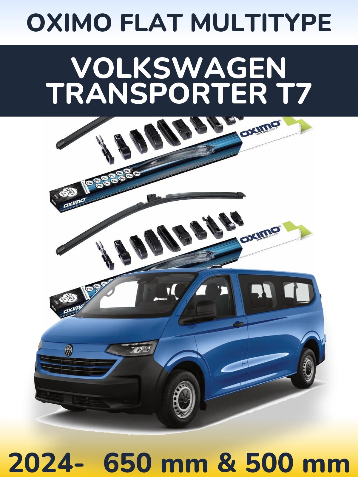 Komplet przednich wycieraczek Oximo Flat MultiType 650 & 500 mm do Volkswagen Transporter T7 2024-2026
