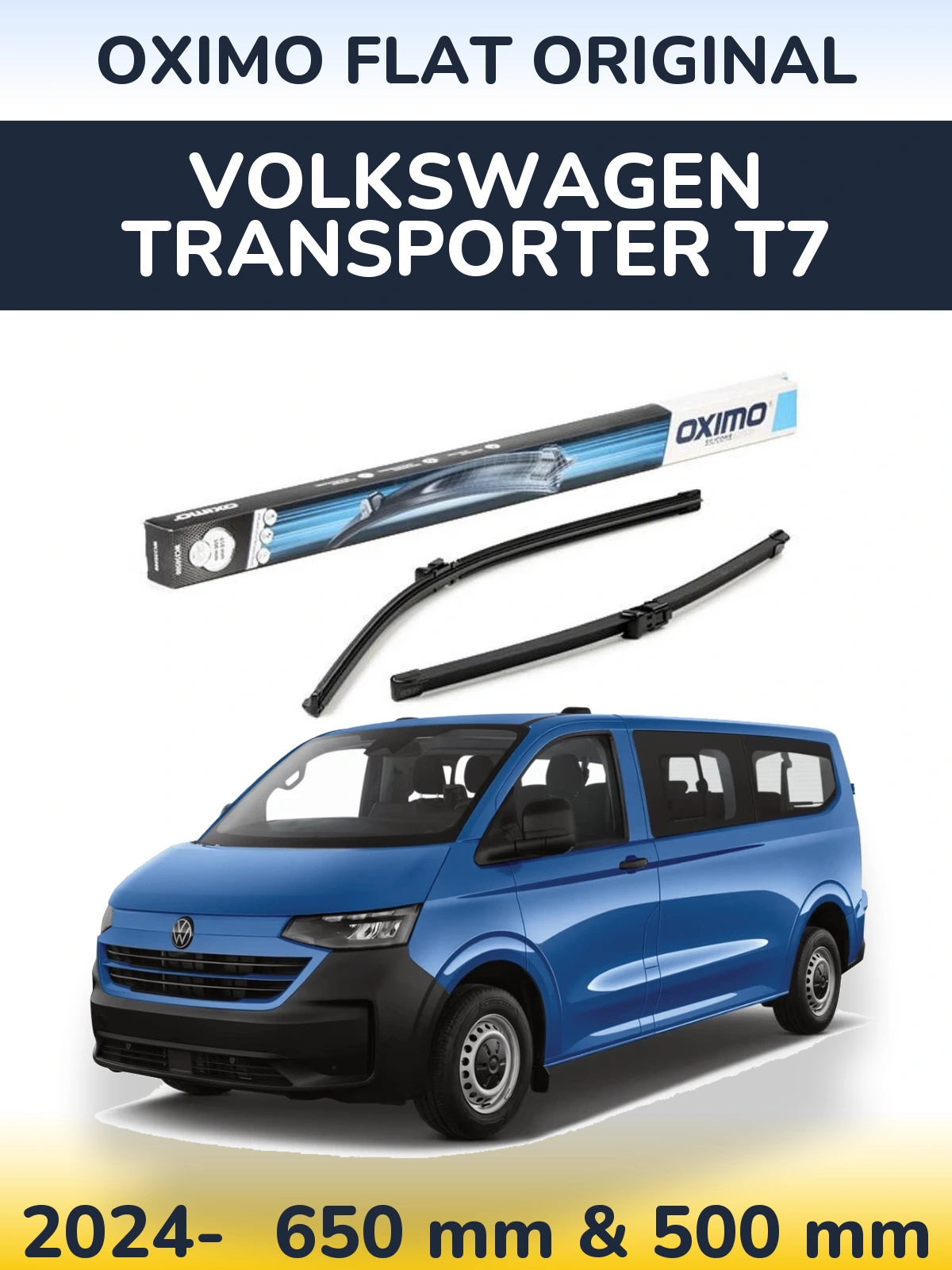 Комплект передних дворников Oximo Flat Original 650 & 500 мм для Volkswagen Transporter T7 2024-2026