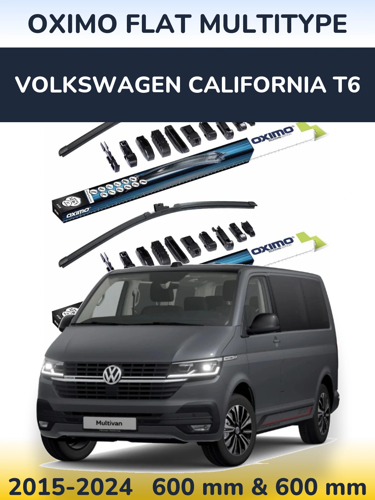 Комплект передних дворников Oximo Flat MultiТипe 600 & 600 мм для Volkswagen California T6 2015-2024