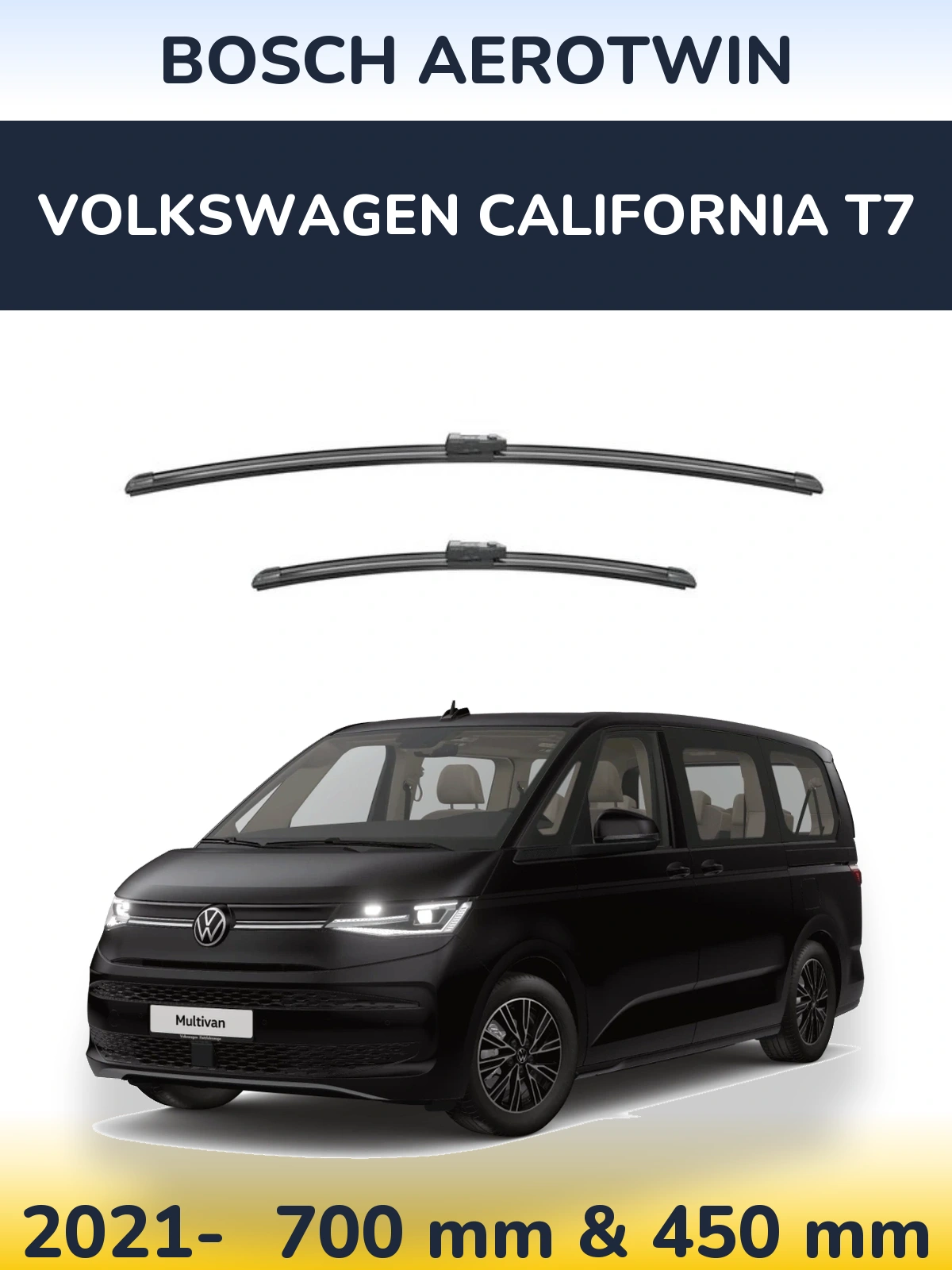 Комплект передних дворников BOSCH AeroTwin 700 & 450 мм для Volkswagen California T7 2021-2026
