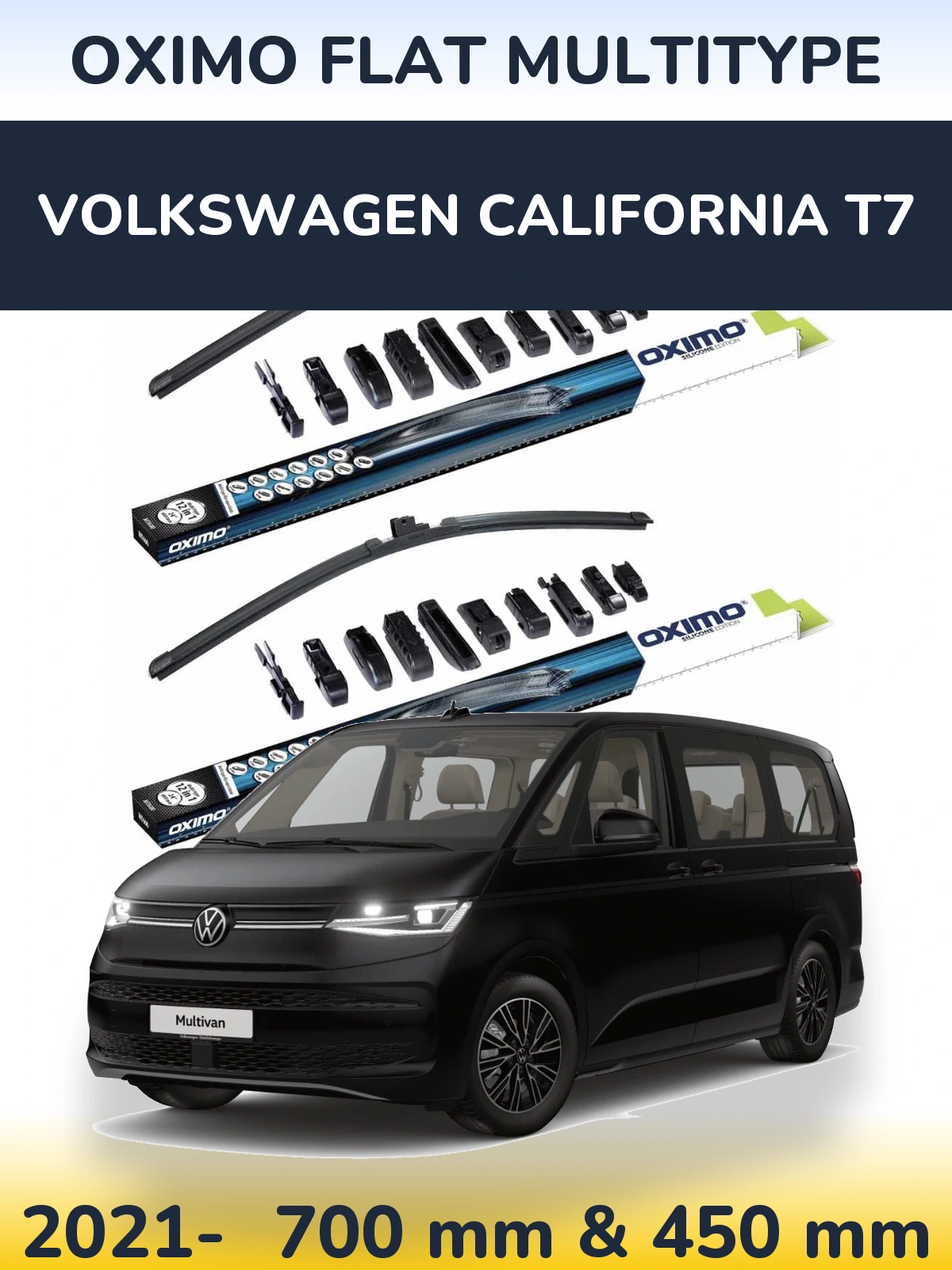 Комплект передних дворников Oximo Flat MultiТипe 700 & 450 мм для Volkswagen California T7 2021-2026