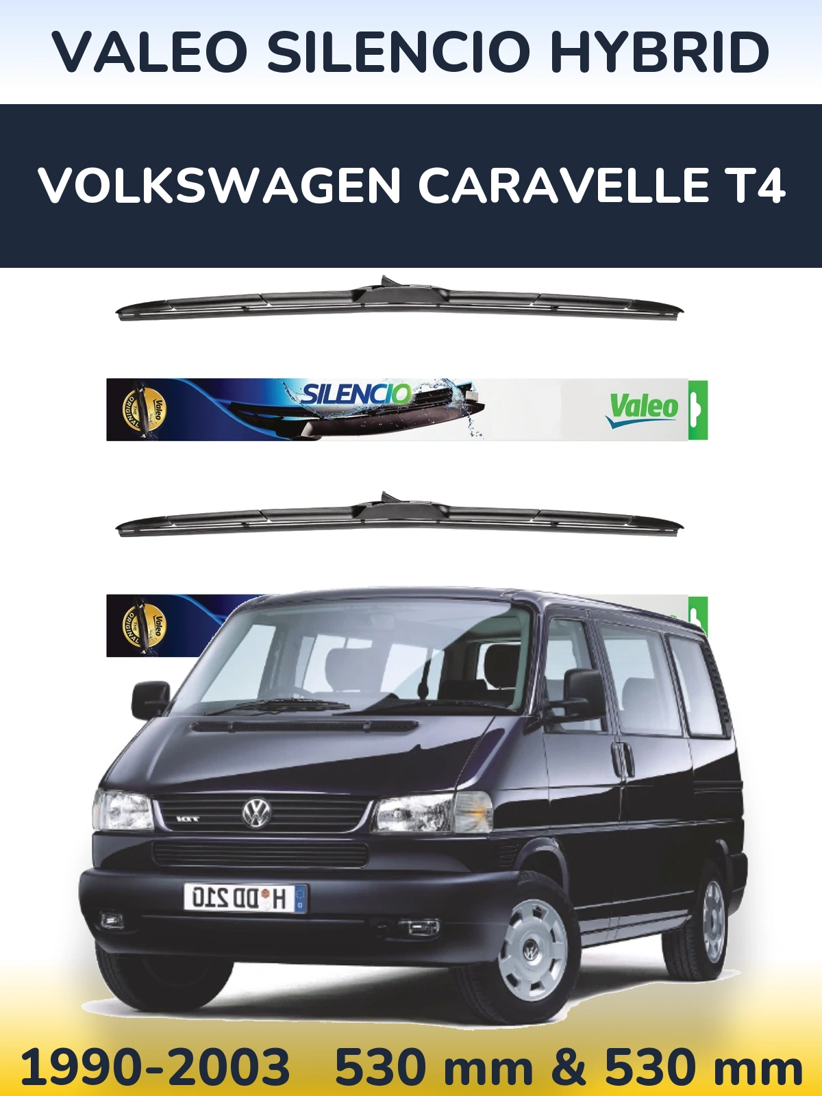Komplet przednich wycieraczek Valeo Silencio Hybrid 530 & 530 mm do Volkswagen Caravelle T4 1990-2003