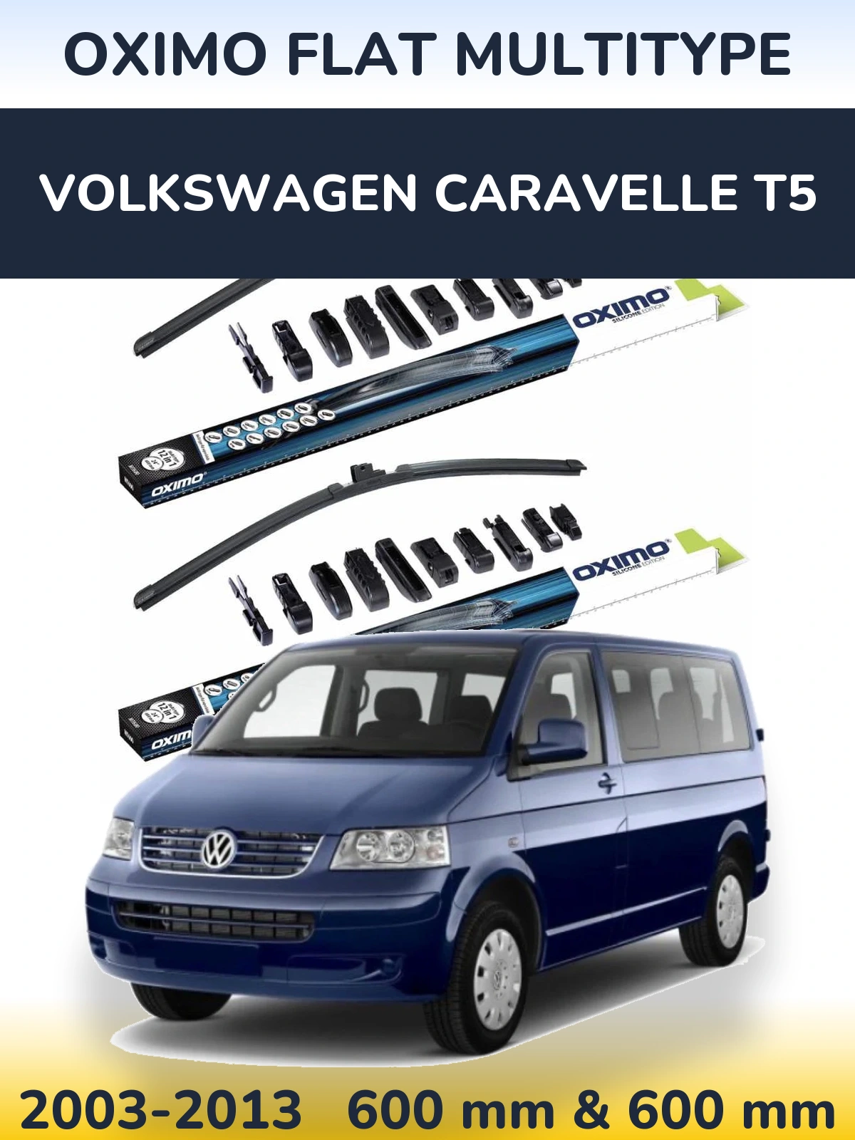Комплект передних дворников Oximo Flat MultiТипe 600 & 600 мм для Volkswagen Caravelle T5 2003-2013