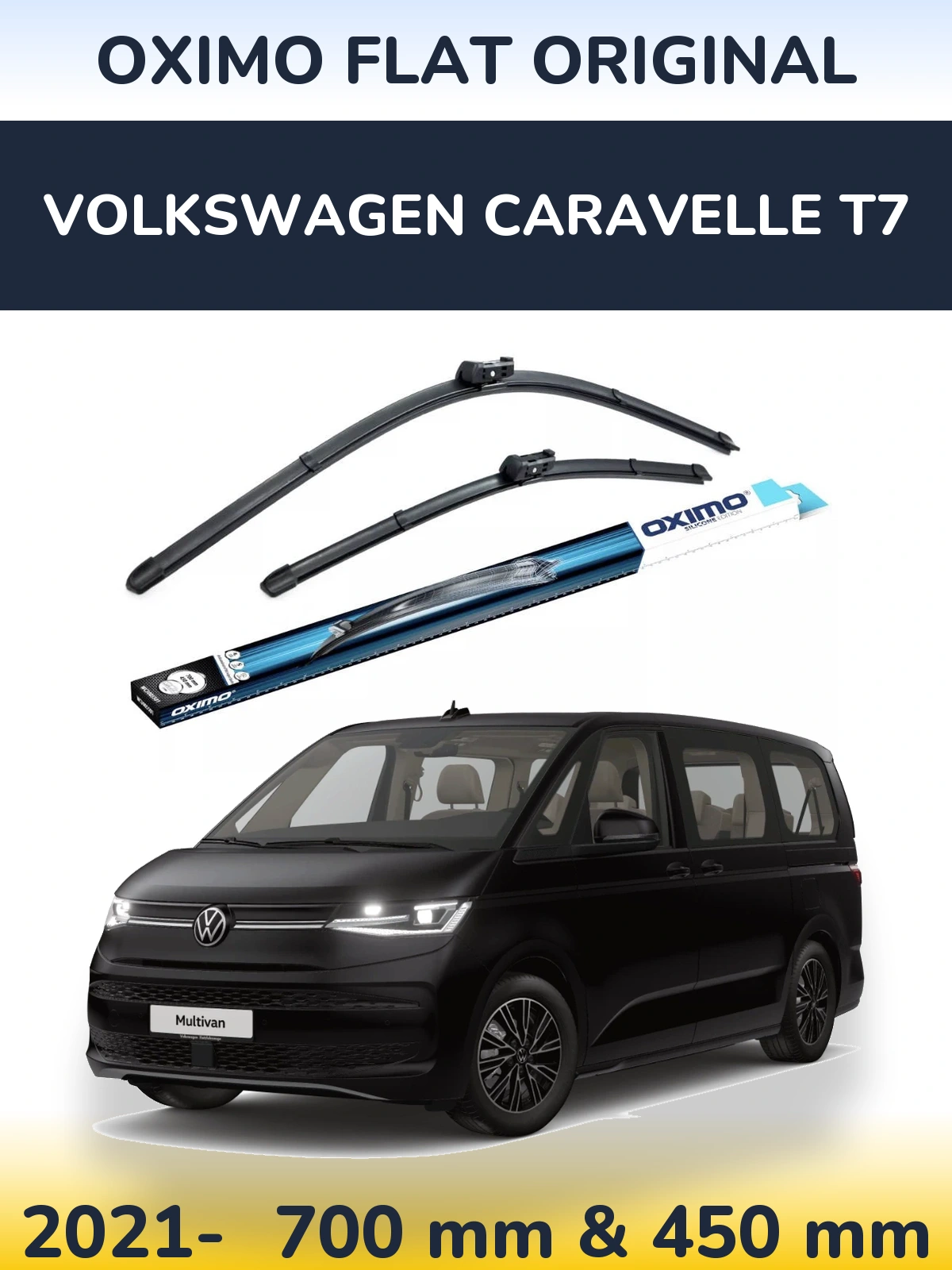 Комплект передних дворников Oximo Flat Original 700 & 450 мм для Volkswagen Caravelle T7 2021-2026