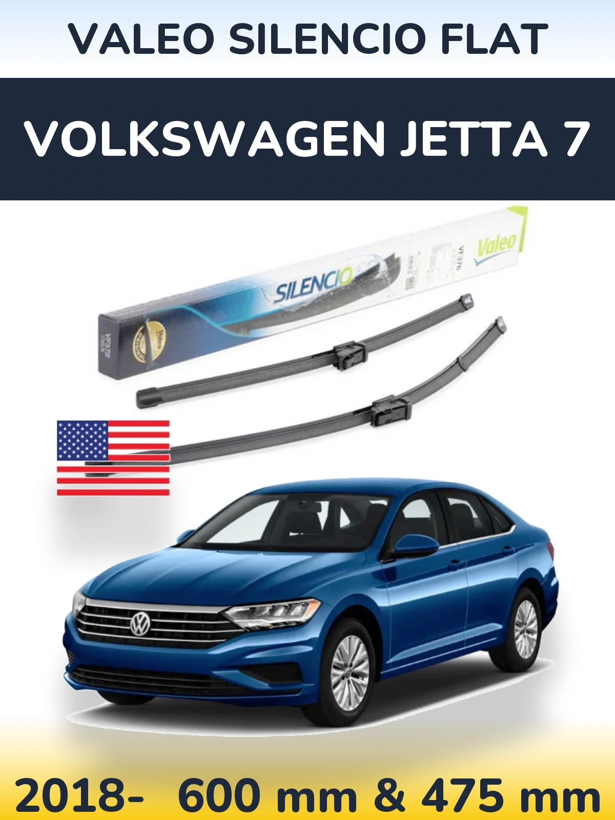 Komplet przednich wycieraczek Valeo Silencio Flat 600 & 475 mm do Volkswagen Jetta 7 2018-2026