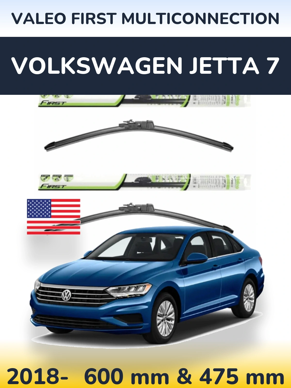 Komplet przednich wycieraczek Valeo First MultiConnection 600 & 475 mm do Volkswagen Jetta 7 2018-2026