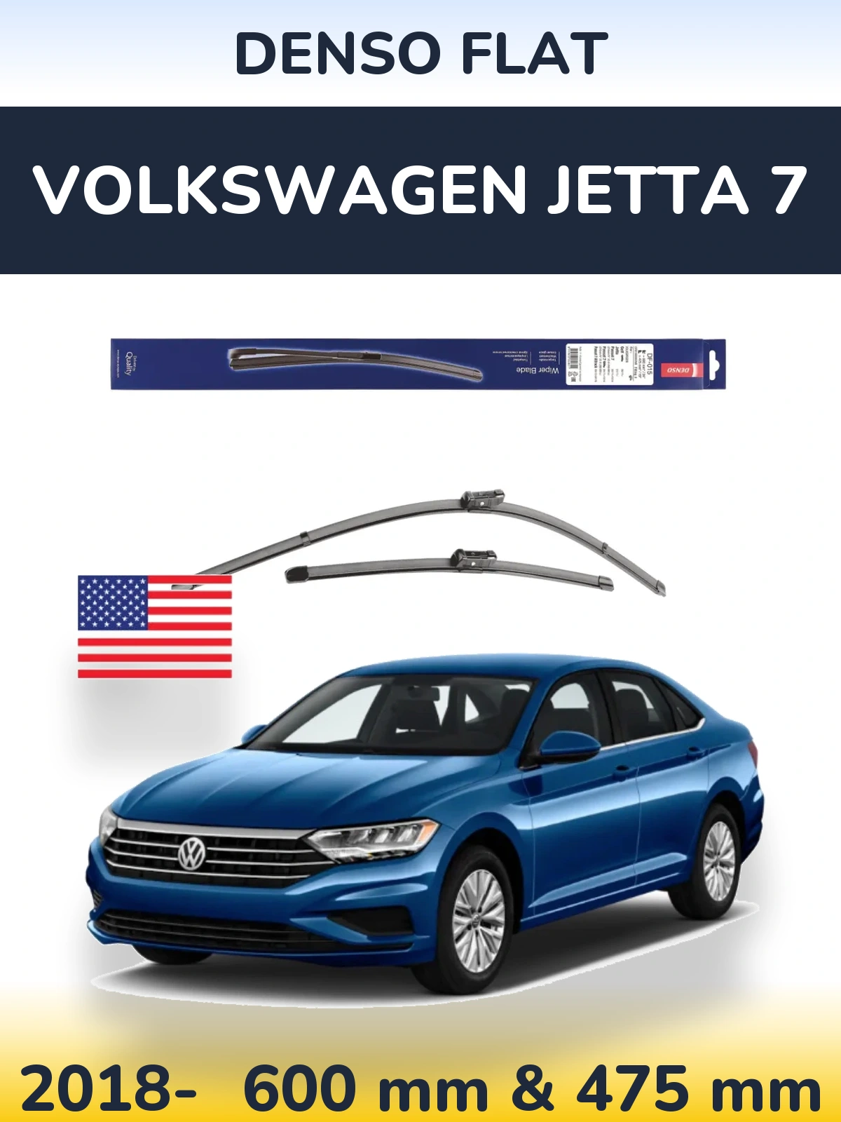 Komplet przednich wycieraczek Denso Flat 600 & 475 mm do Volkswagen Jetta 7 2018-2026