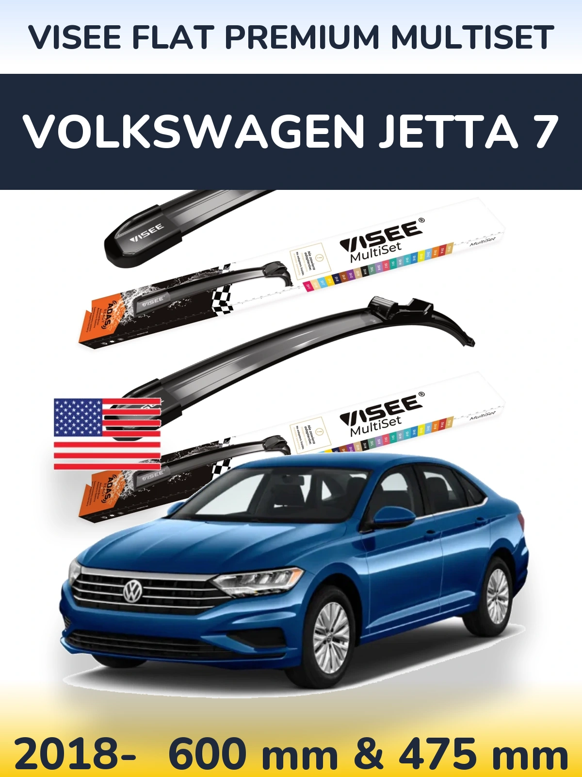 Komplet przednich wycieraczek VISEE FLAT PREMIUM MultiSet 600 & 475 mm do Volkswagen Jetta 7 2018-2026