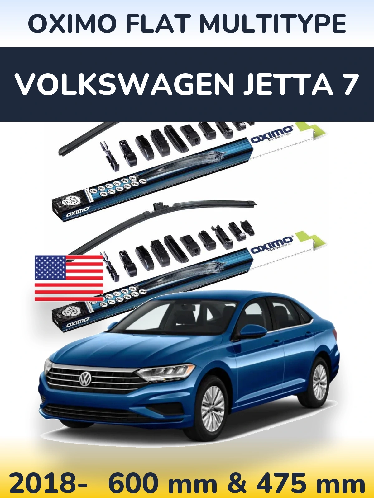 Komplet przednich wycieraczek Oximo Flat MultiType 600 & 475 mm do Volkswagen Jetta 7 2018-2026