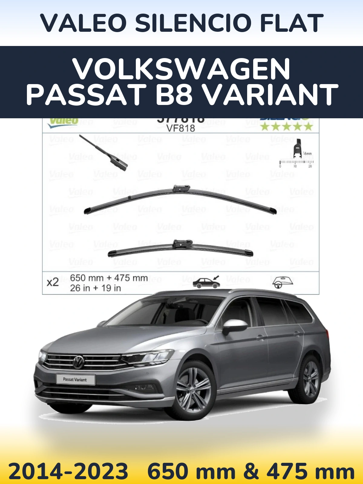 Komplet przednich wycieraczek Valeo Silencio Flat 650 & 475 mm do Volkswagen Passat B8 Variant 2014-2023