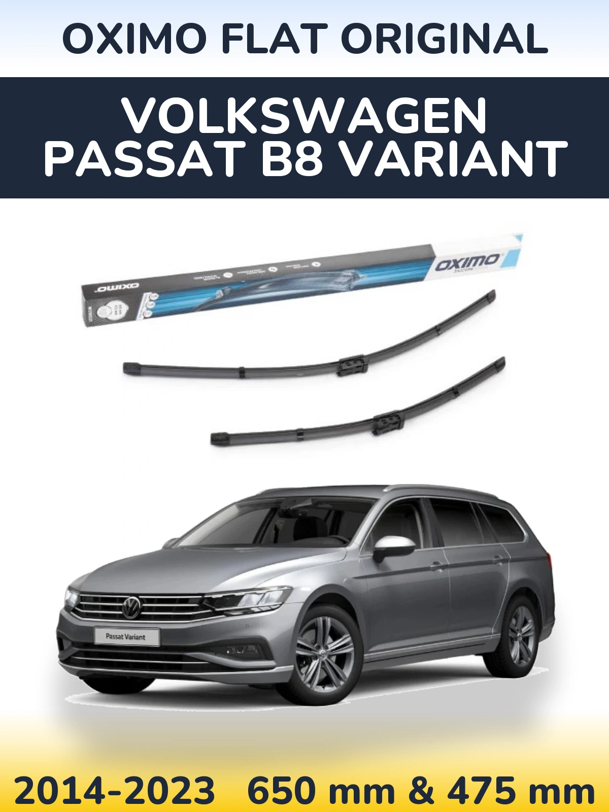 Комплект передних дворников Oximo Flat Original 650 & 475 мм для Volkswagen Passat B8 Variant 2014-2023
