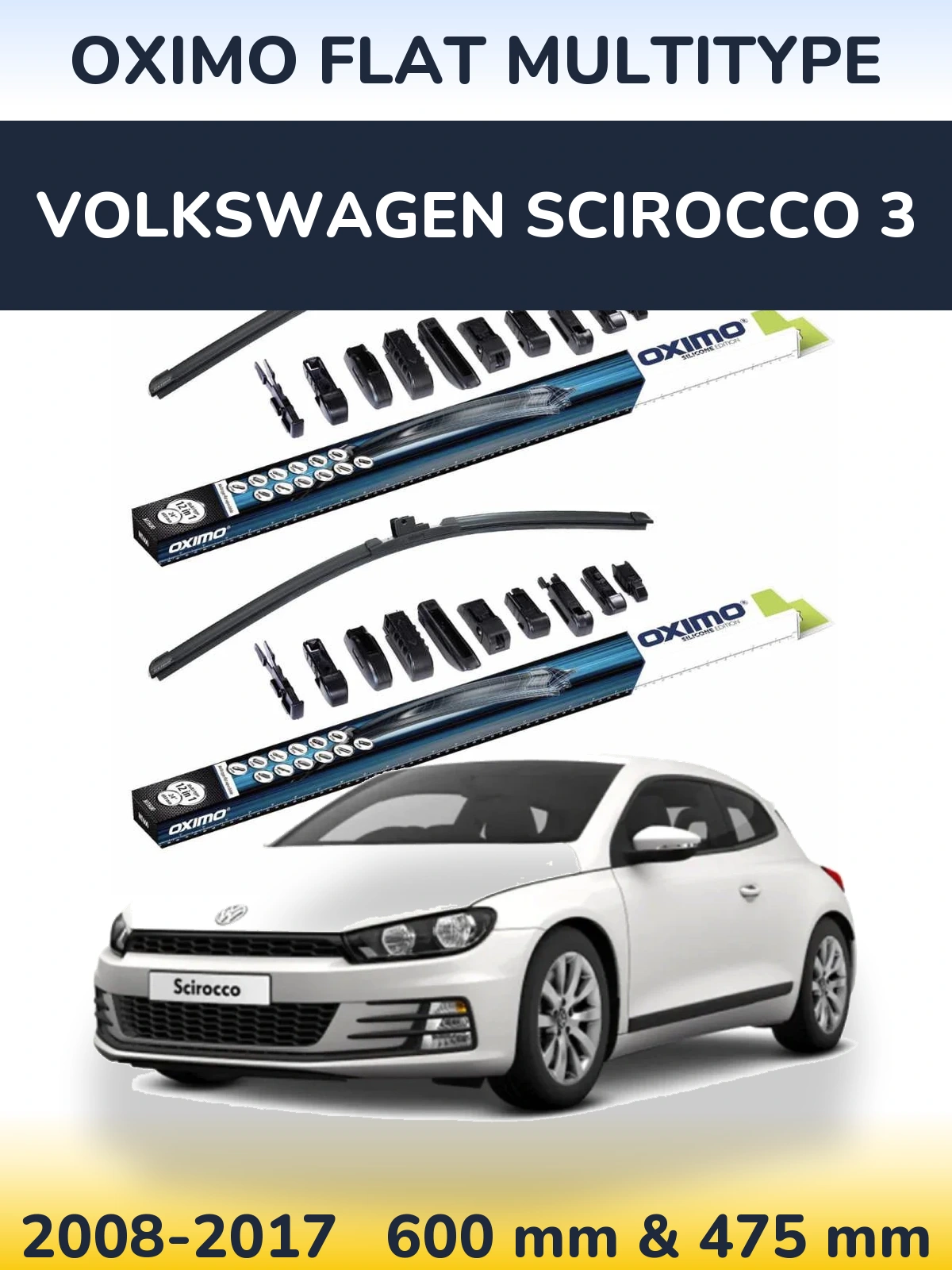 Komplet przednich wycieraczek Oximo Flat MultiType 600 & 475 mm do Volkswagen Scirocco 3 2008-2017