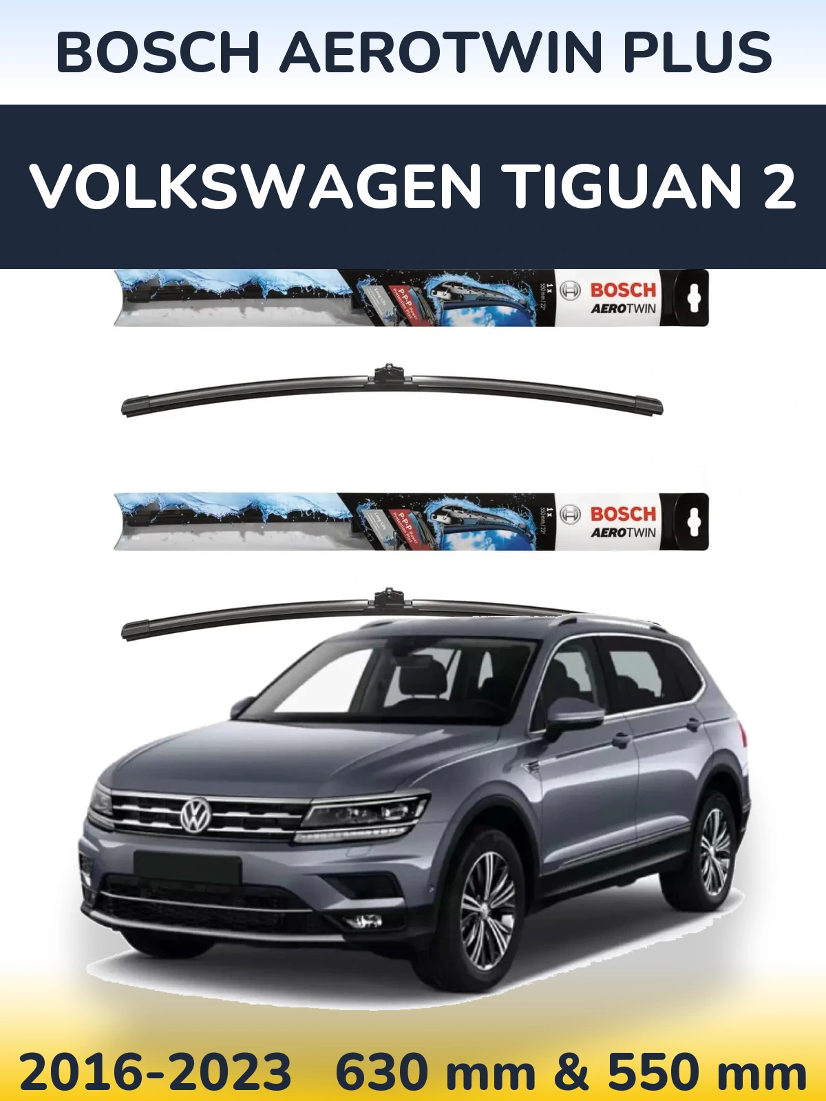 Komplet przednich wycieraczek BOSCH AeroTwin Plus 600 & 550 mm do Volkswagen Tiguan 2 2016-2023