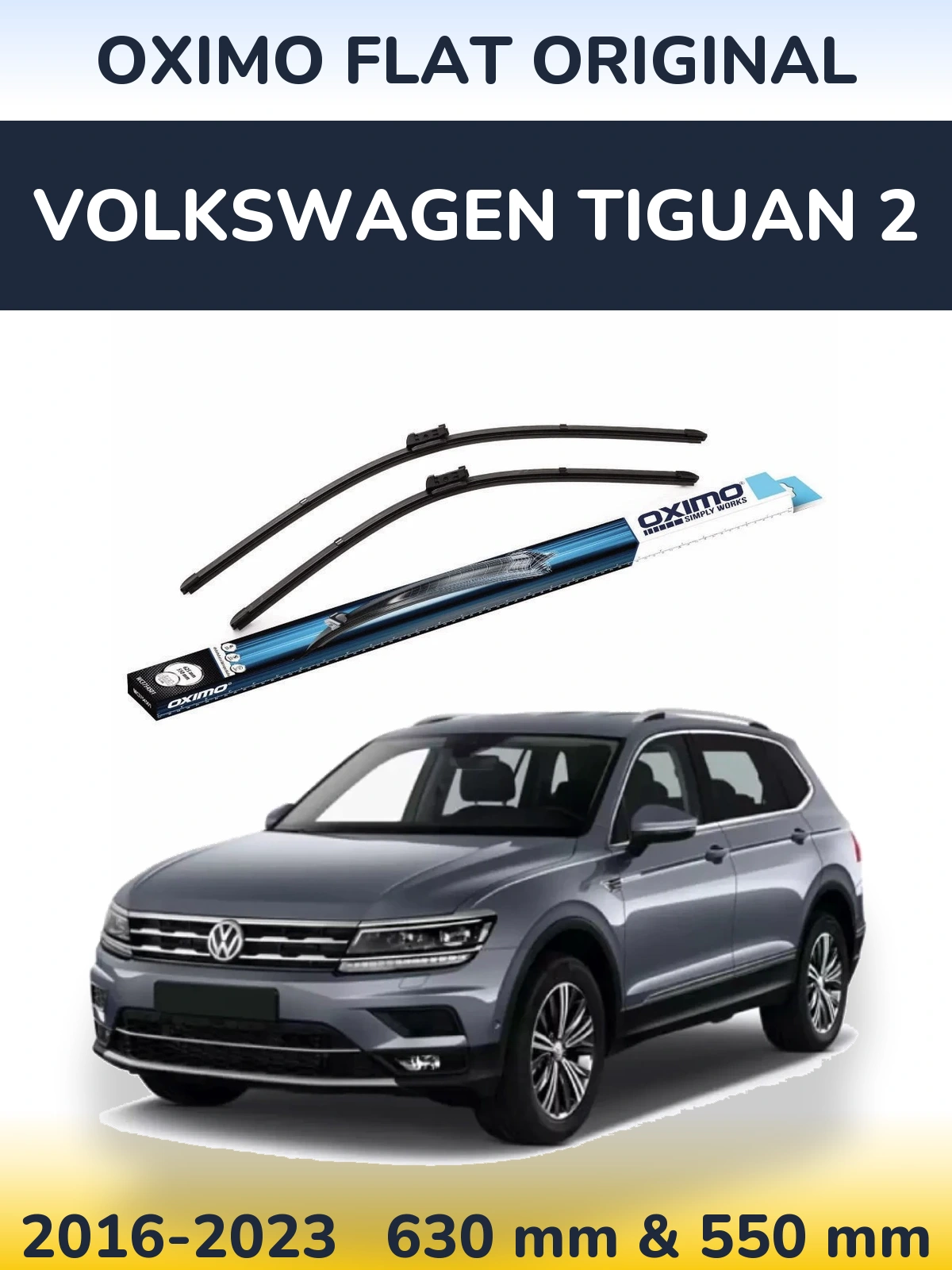 Комплект передних дворников Oximo Flat Original 630 & 550 мм для Volkswagen Tiguan 2 2016-2023