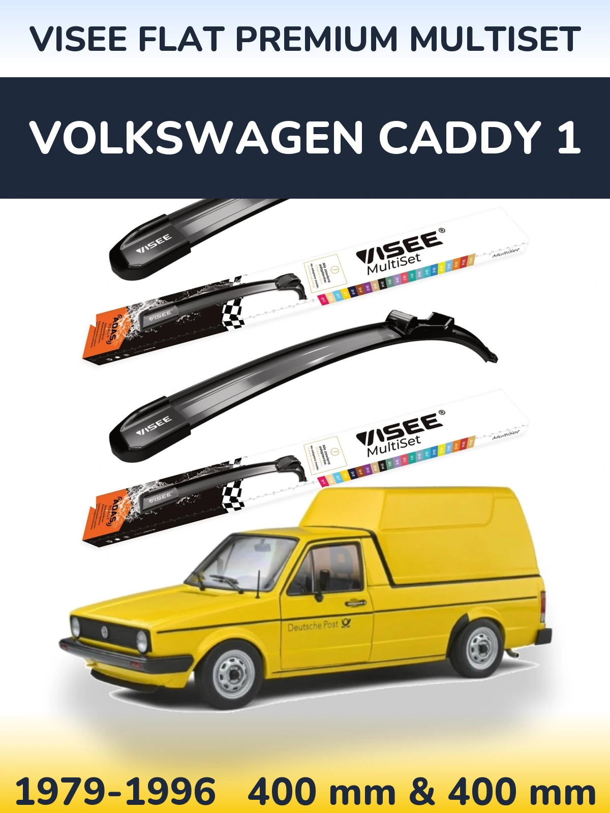 Komplet przednich wycieraczek VISEE FLAT PREMIUM MultiSet 400 & 400 mm do Volkswagen Caddy 1 1979-1996