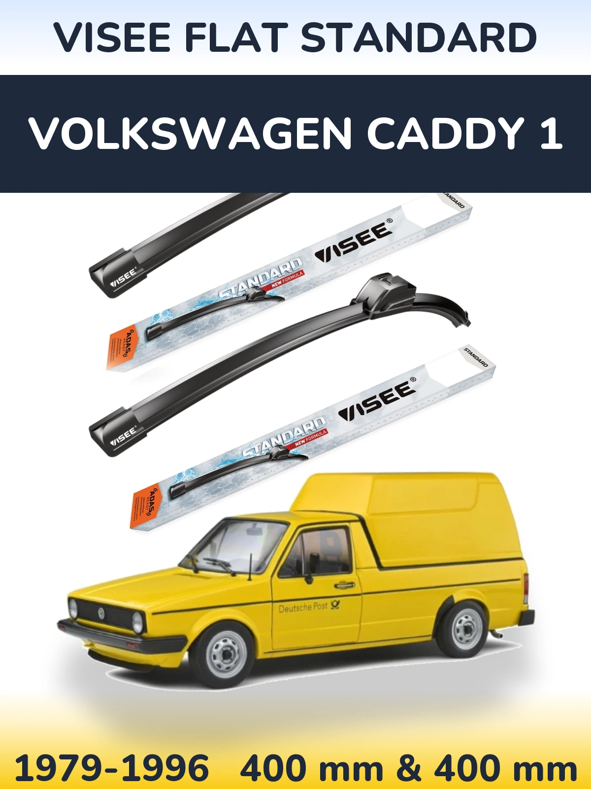 Komplet przednich wycieraczek VISEE FLAT STANDARD 400 & 400 mm do Volkswagen Caddy 1 1979-1996
