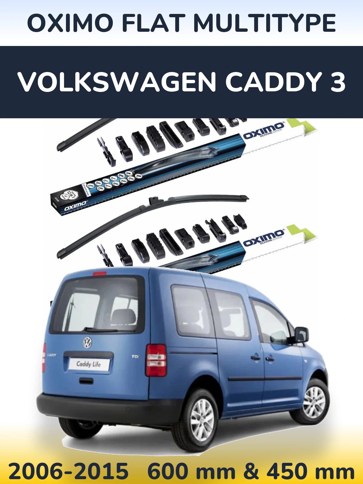 Комплект передних дворников Oximo Flat MultiТипe 600 & 450 мм для Volkswagen Caddy 3 2006-2015