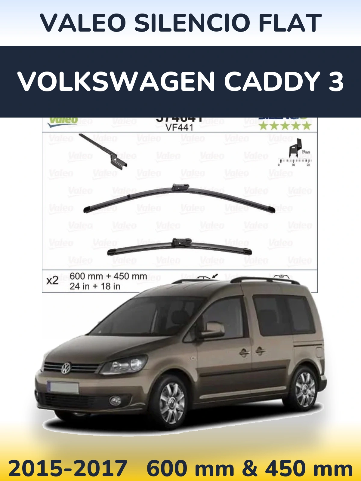 Komplet przednich wycieraczek Valeo Silencio Flat 600 & 450 mm do Volkswagen Caddy 3 2015-2017