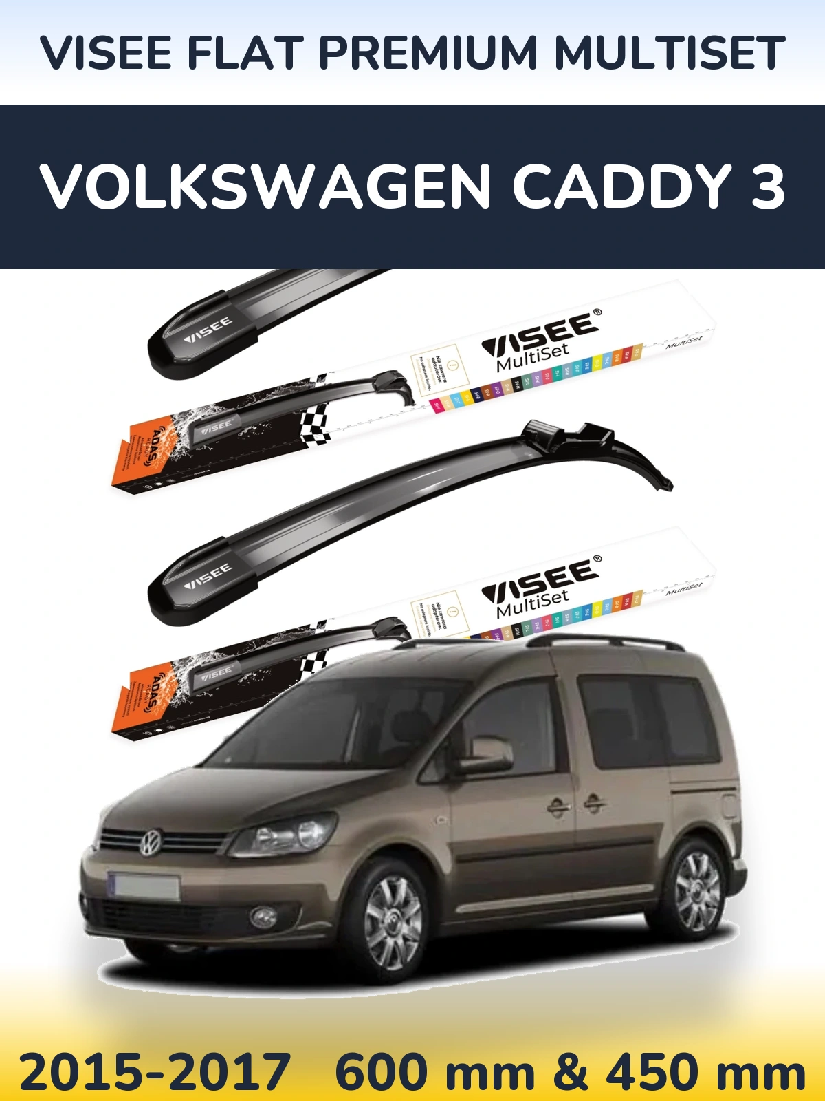 Komplet przednich wycieraczek VISEE FLAT PREMIUM MultiSet 600 & 450 mm do Volkswagen Caddy 3 2015-2017