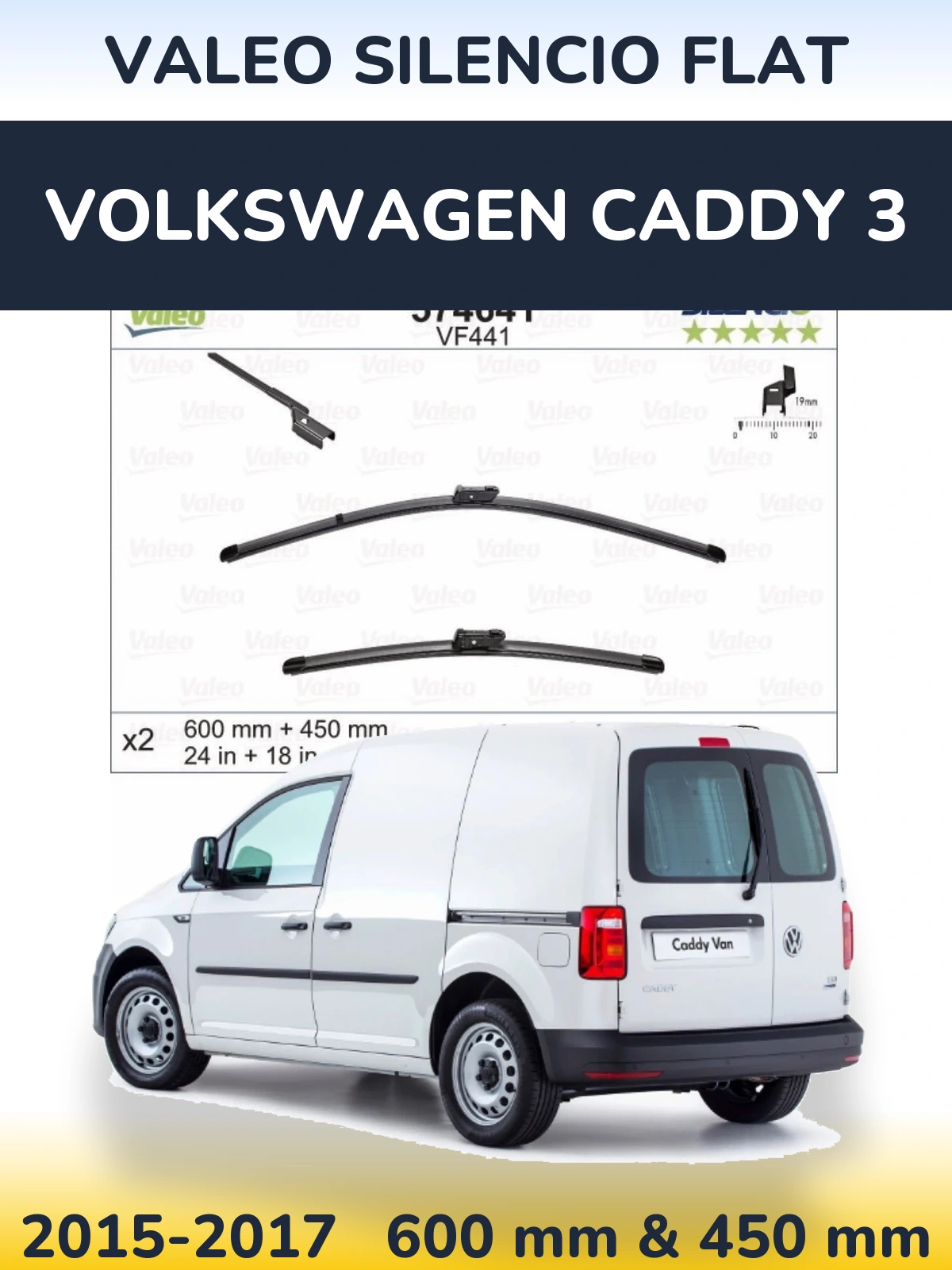 Komplet przednich wycieraczek Valeo Silencio Flat 600 & 450 mm do Volkswagen Caddy 3 2015-2017