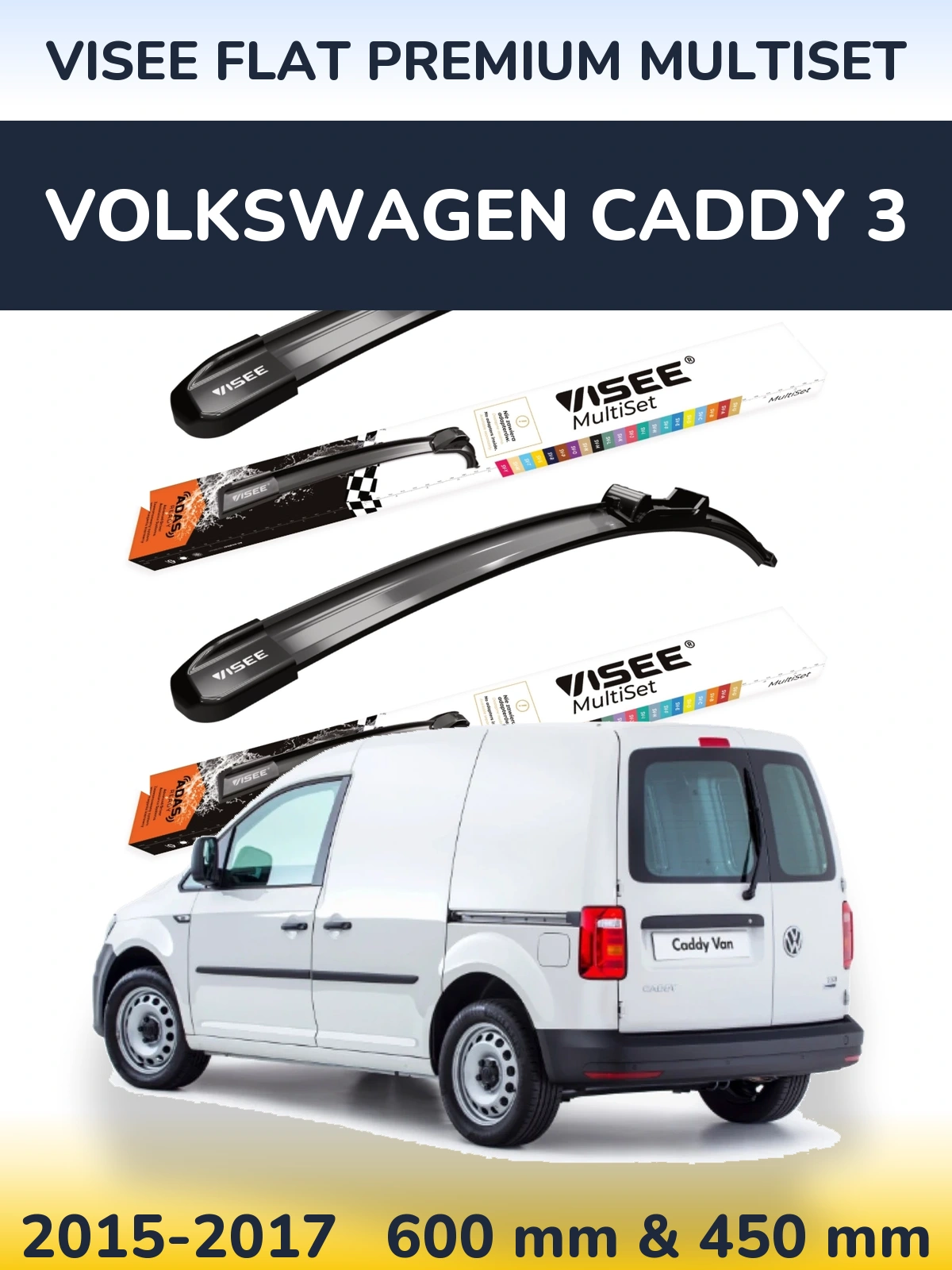 Komplet przednich wycieraczek VISEE FLAT PREMIUM MultiSet 600 & 450 mm do Volkswagen Caddy 3 2015-2017