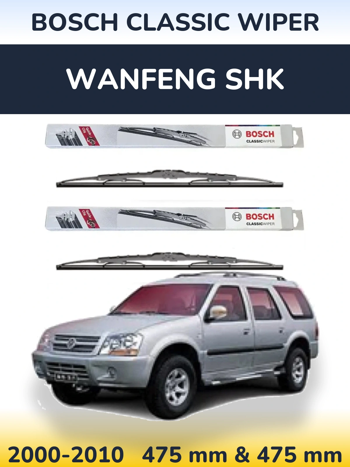 Komplet przednich wycieraczek BOSCH Classic Wiper 475 & 475 mm do Wanfeng SHK 2000-2010