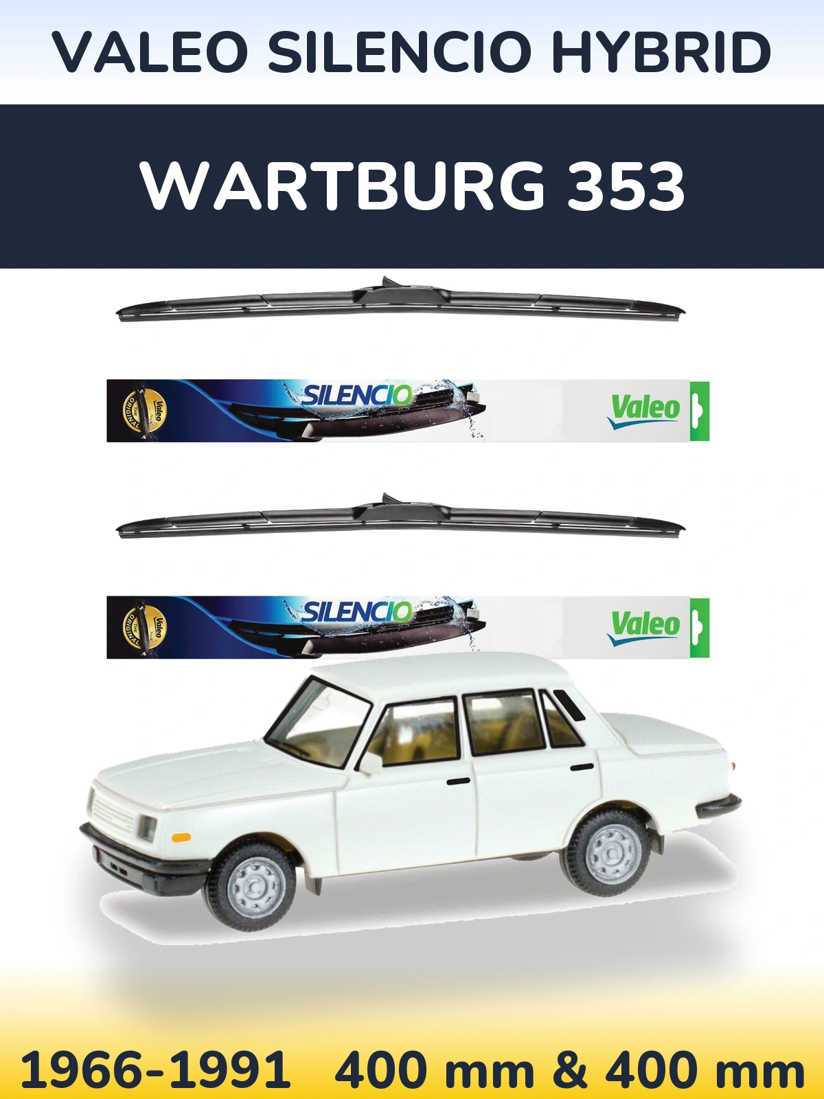 Комплект передних дворников Valeo Silencio Hybrid 400 & 400 мм для Wartburg 353 1966-1991