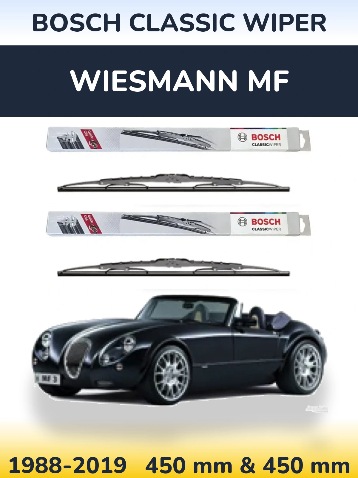 Komplet przednich wycieraczek BOSCH Classic Wiper 450 & 450 mm do Wiesmann MF 1988-2019