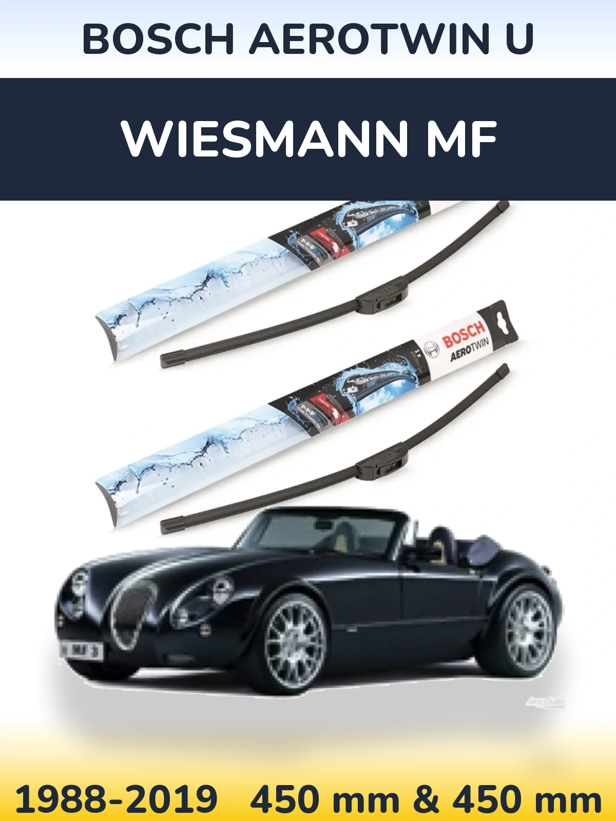 Front wiper blade set BOSCH AeroTwin U 450 & 450 mm for Wiesmann MF 1988-2019