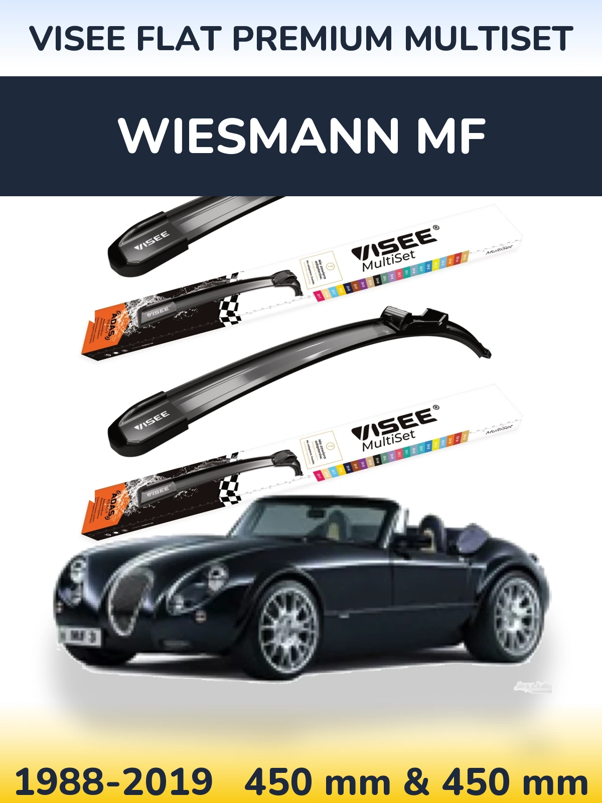 Komplet przednich wycieraczek VISEE FLAT PREMIUM MultiSet 450 & 450 mm do Wiesmann MF 1988-2019