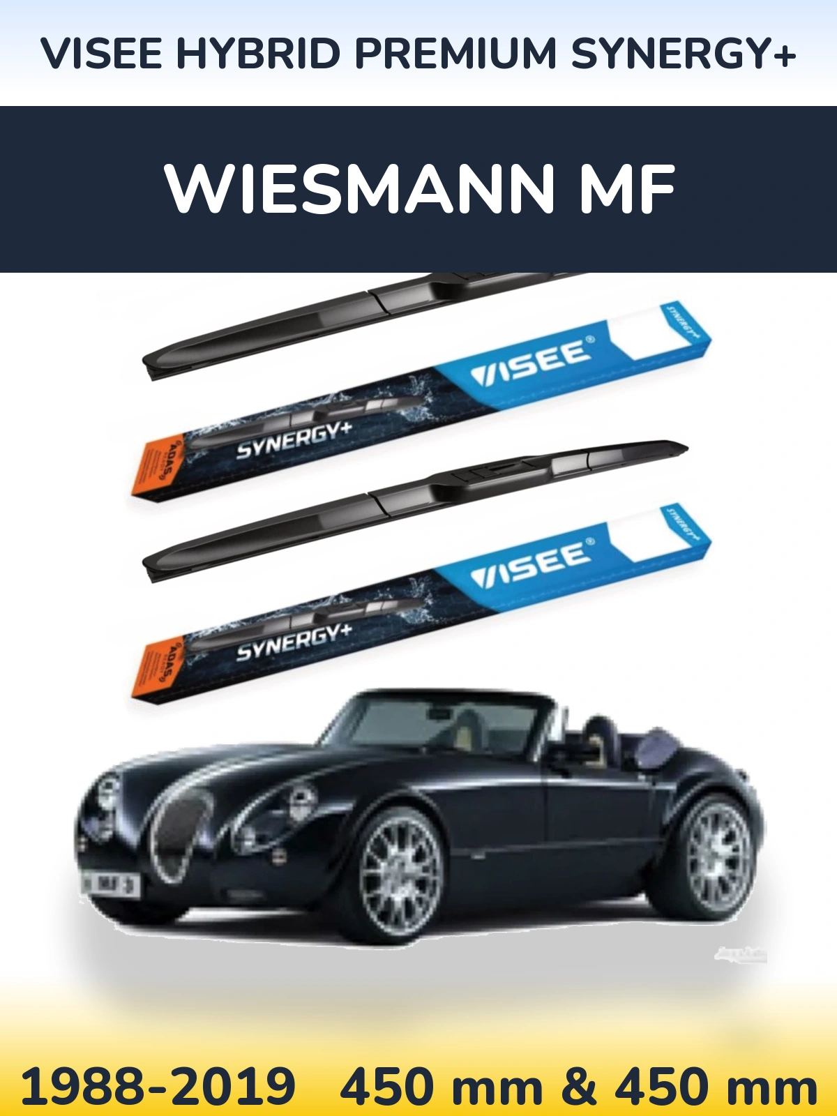 Komplet przednich wycieraczek VISEE HYBRID PREMIUM SYNERGY+ 450 & 450 mm do Wiesmann MF 1988-2019