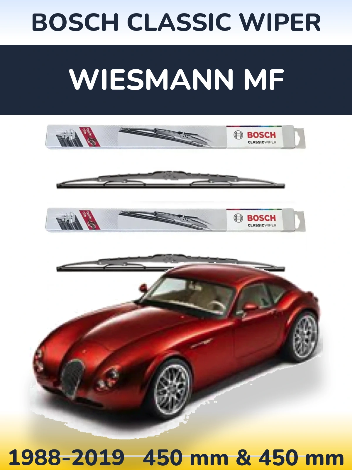 Komplet przednich wycieraczek BOSCH Classic Wiper 450 & 450 mm do Wiesmann MF 1988-2019