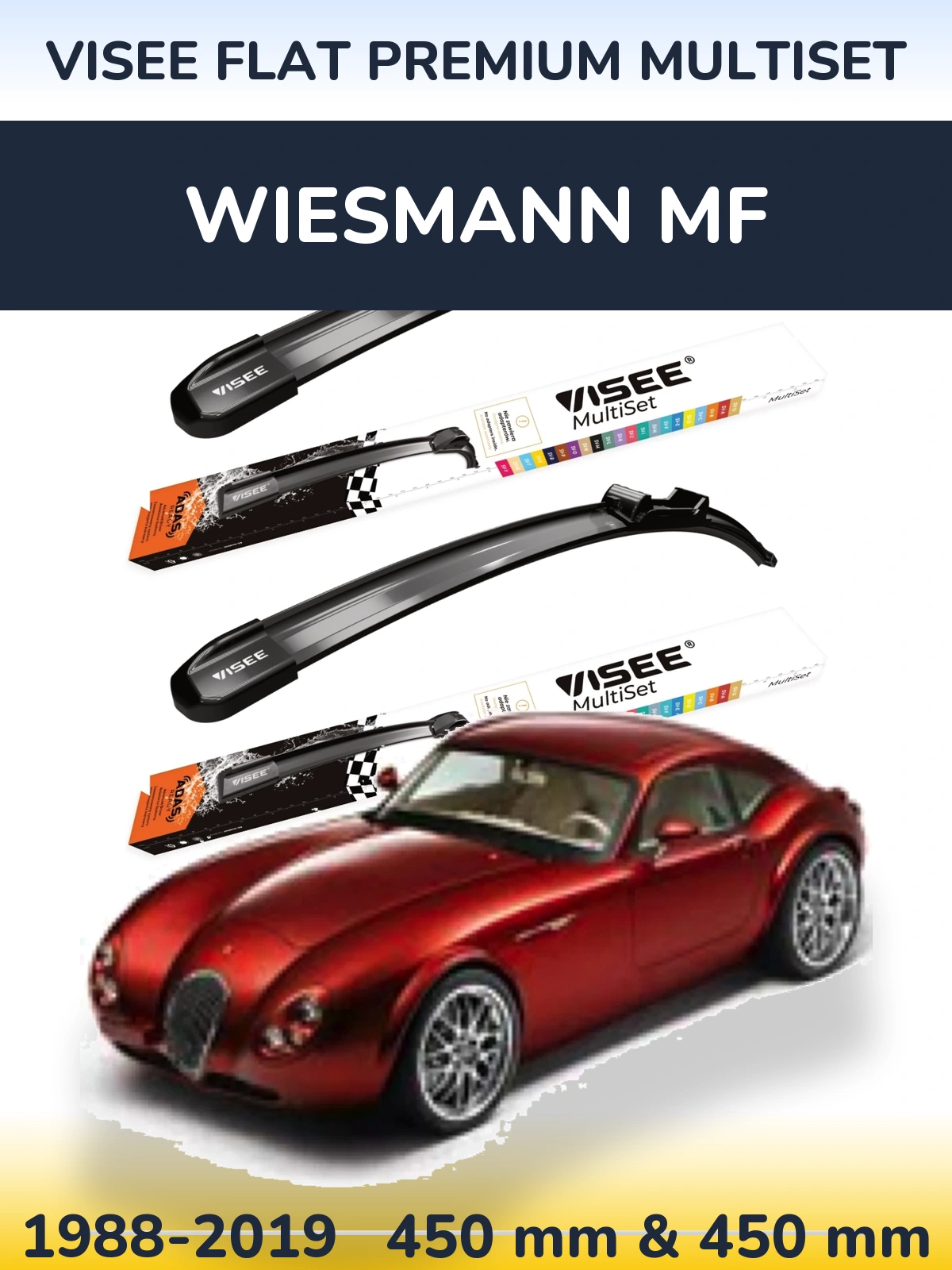 Komplet przednich wycieraczek VISEE FLAT PREMIUM MultiSet 450 & 450 mm do Wiesmann MF 1988-2019