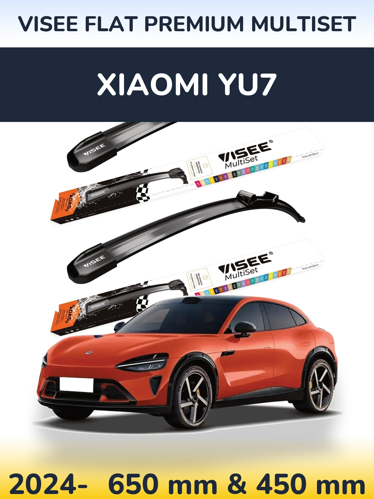 Komplet przednich wycieraczek VISEE FLAT PREMIUM MultiSet 650 & 450 mm do Xiaomi YU7 2024-2026