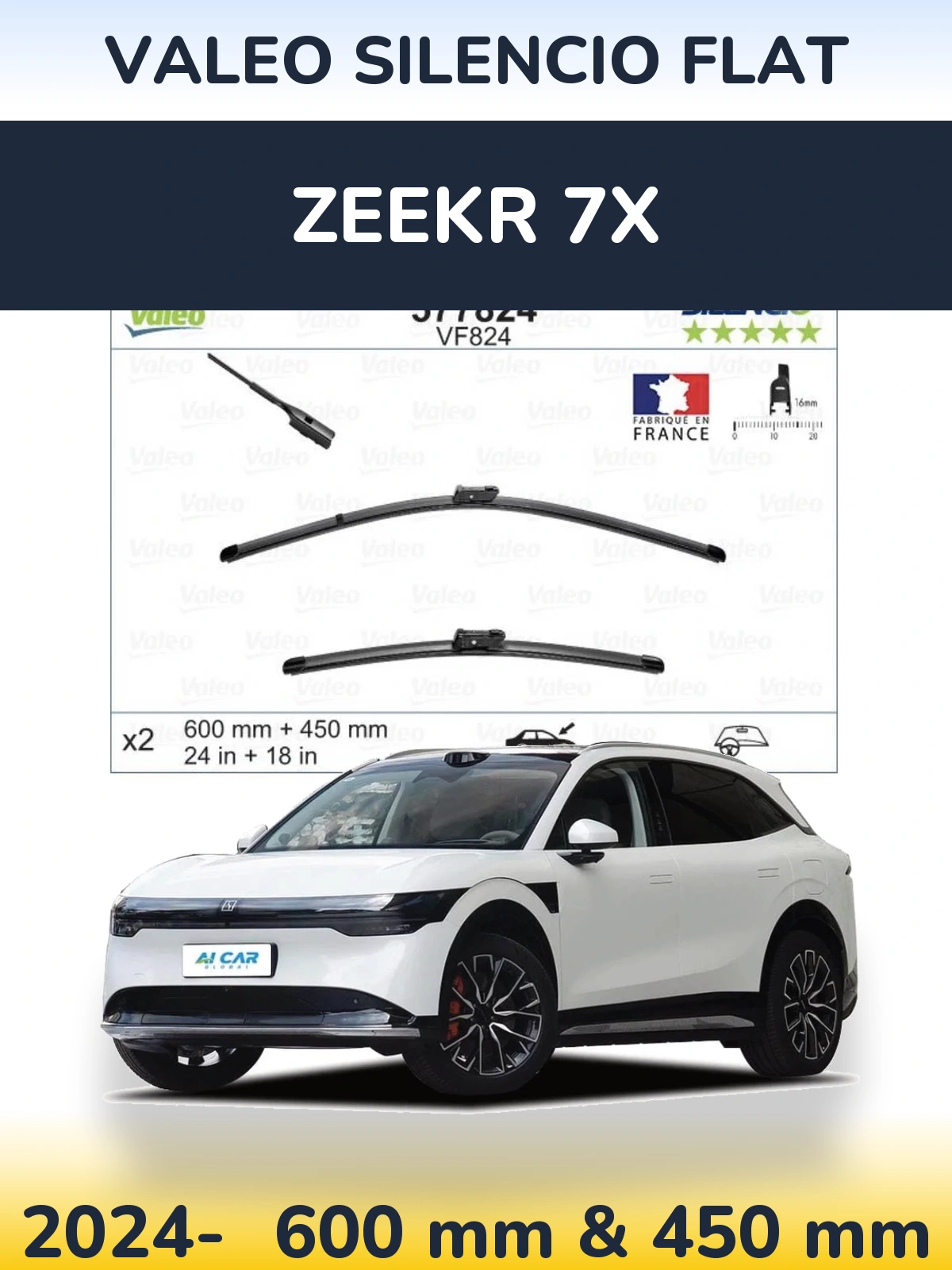 Komplet przednich wycieraczek Valeo Silencio Flat 600 & 450 mm do Zeekr 7X 2024-2026