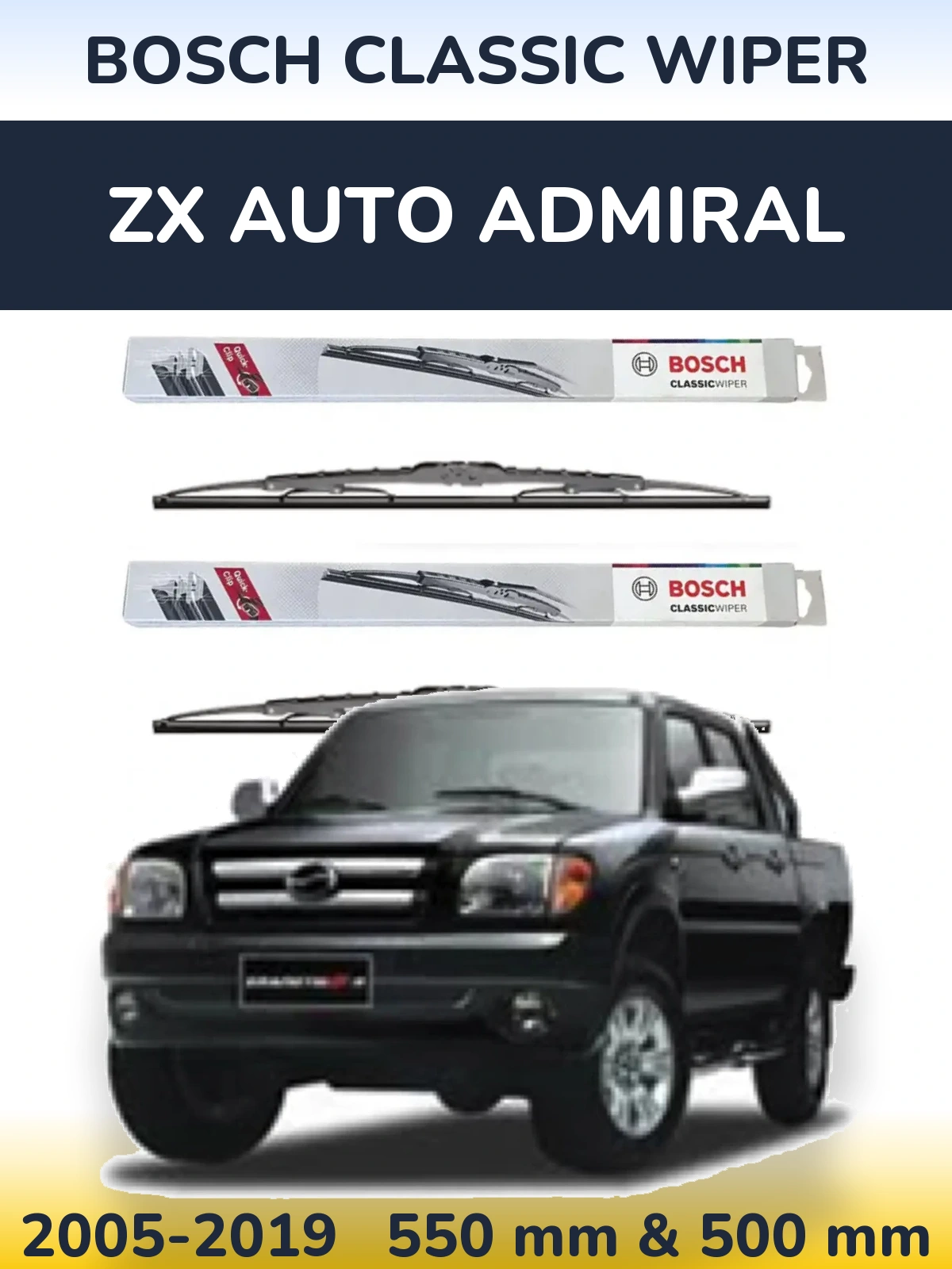 Комплект передних дворников BOSCH Classic Wiper 550 & 500 мм для ZX Auto Admiral 2005-2019