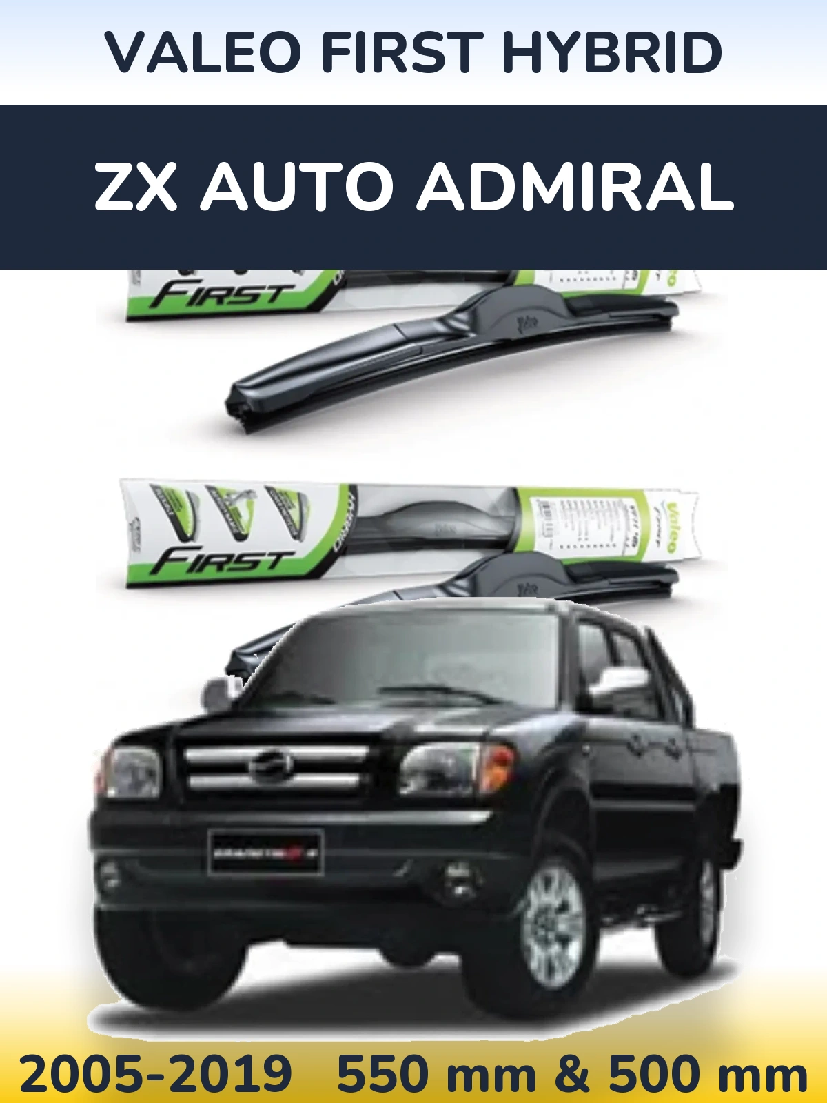 Комплект передних дворников Valeo First Hybrid 550 & 500 мм для ZX Auto Admiral 2005-2019