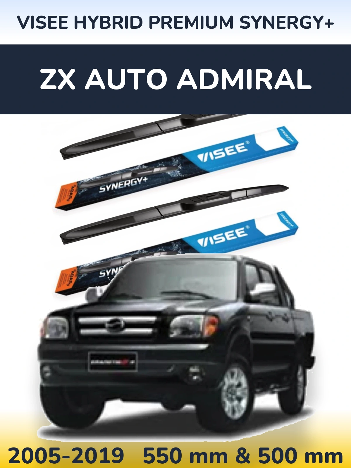 Комплект передних дворников VISEE HYBRID PREMIUM SYNERGY+ 550 & 500 мм для ZX Auto Admiral 2005-2019