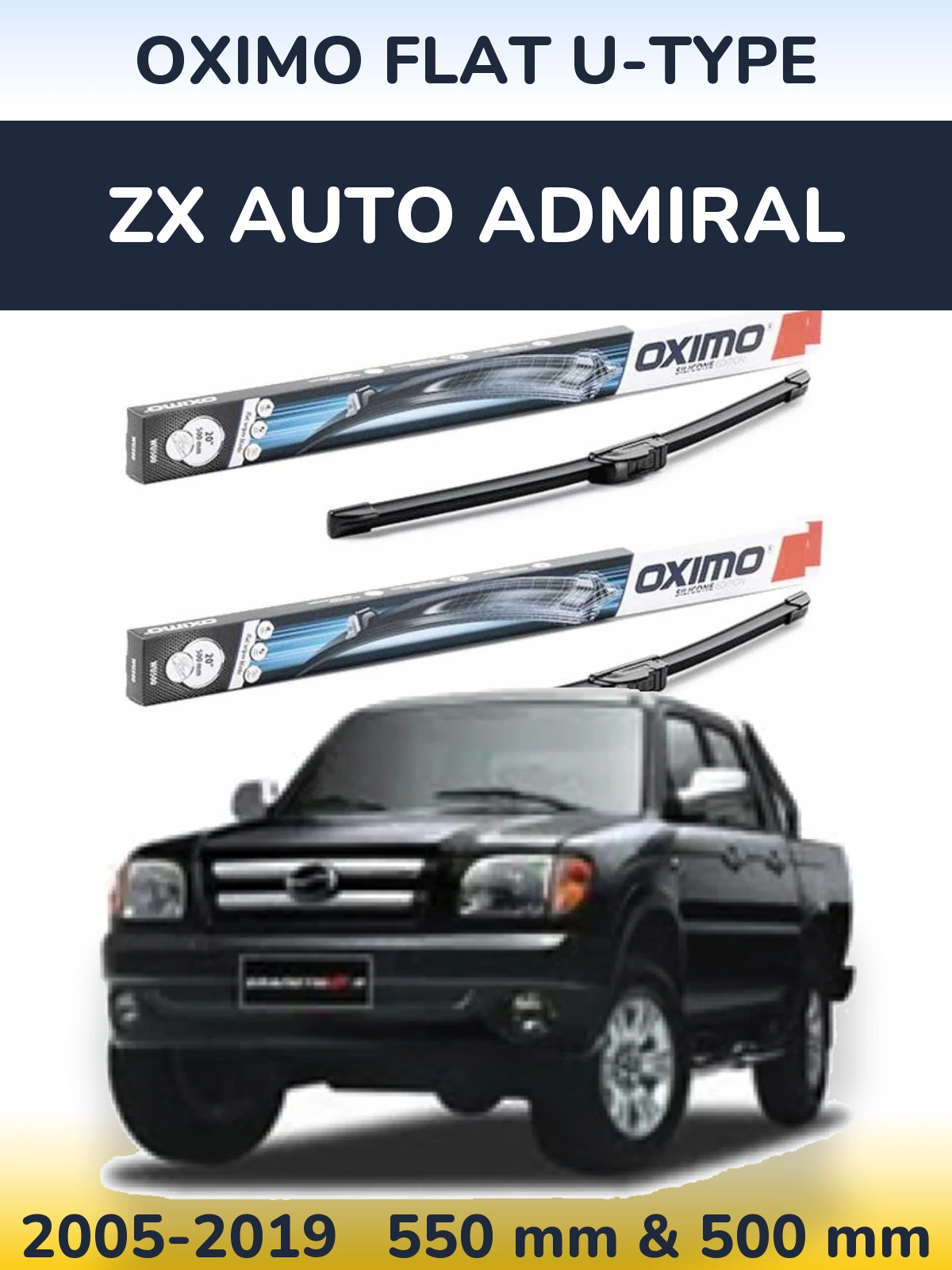 Komplet przednich wycieraczek Oximo Flat U-type 550 & 500 mm do ZX Auto Admiral 2005-2019