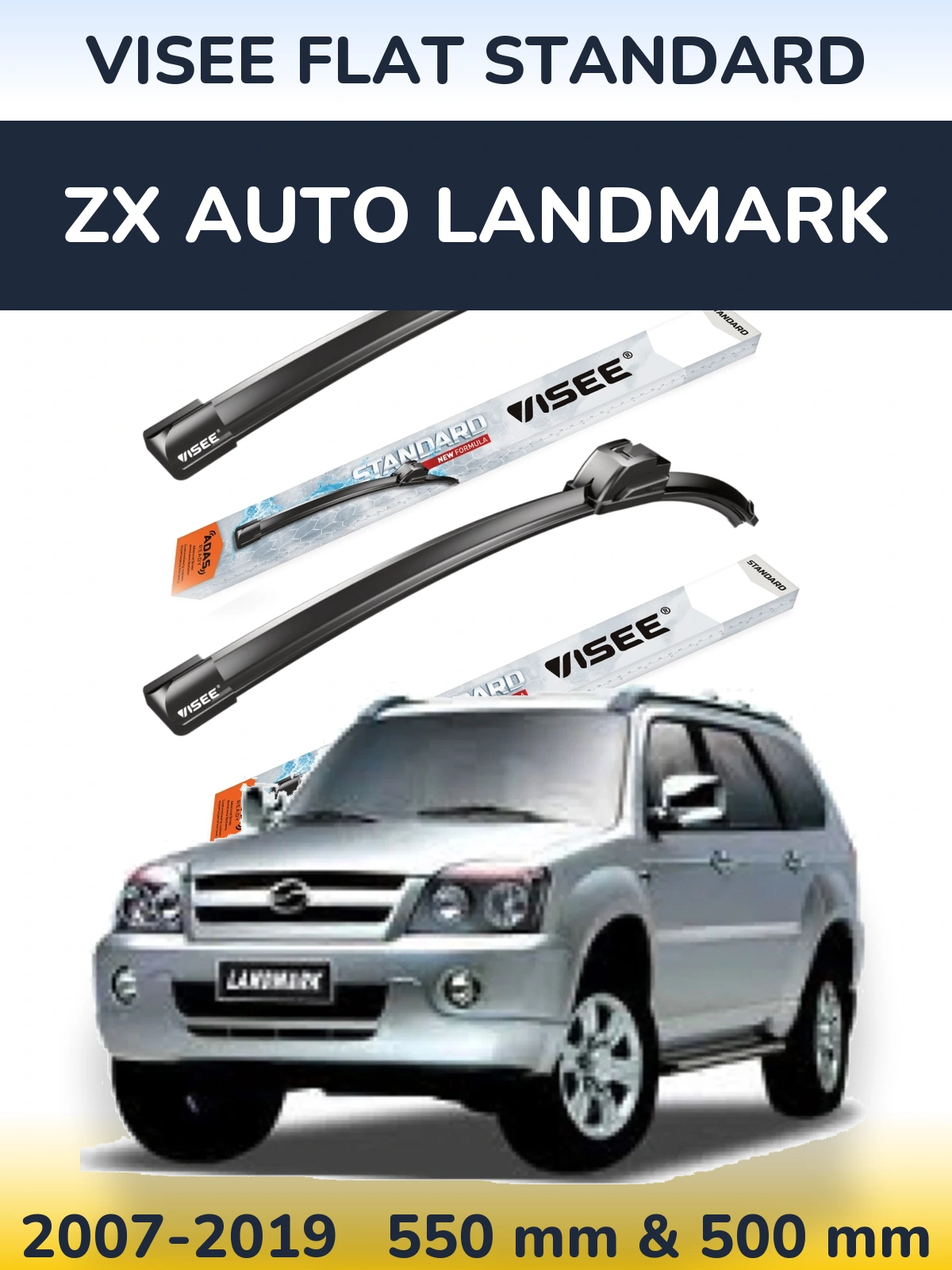 Komplet przednich wycieraczek VISEE FLAT STANDARD 550 & 500 mm do ZX Auto Landmark 2007-2019