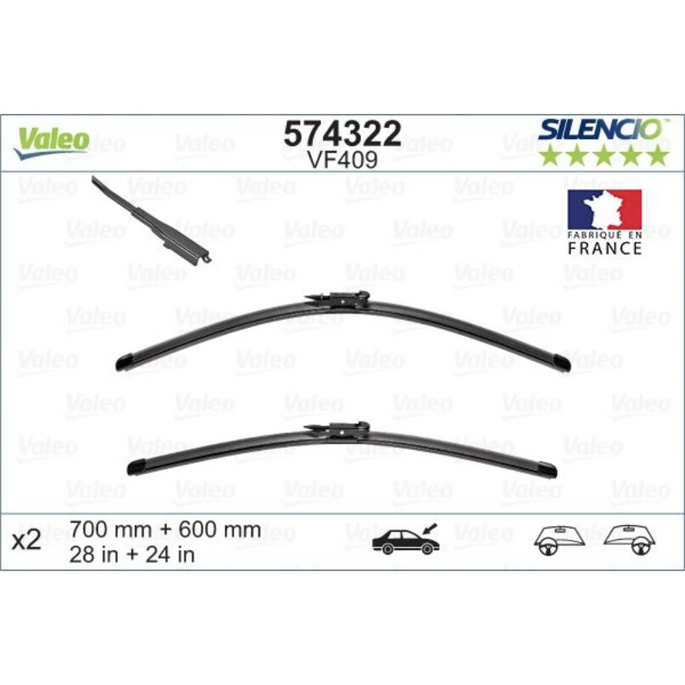 Комплект передних дворников Valeo Silencio Flat 700 & 600 мм для Citroen C4 2004-2010