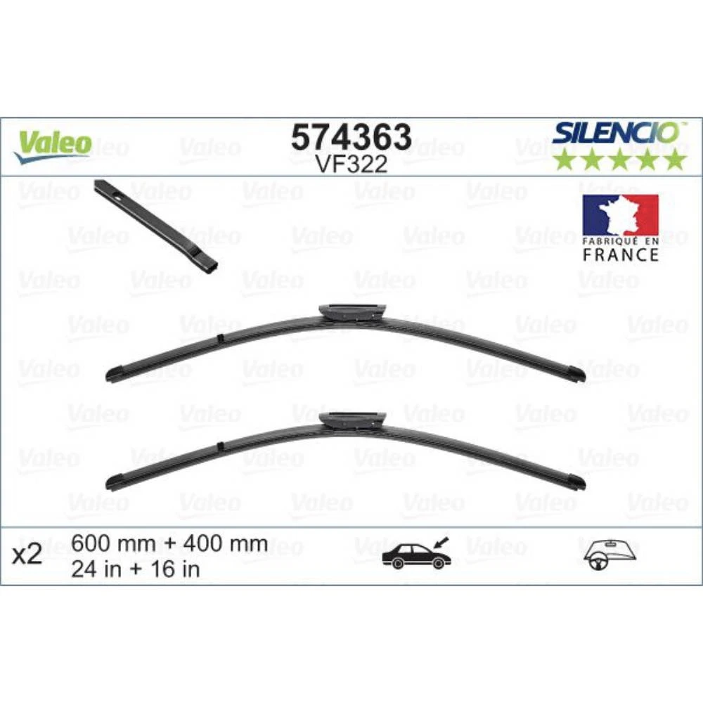 Komplet przednich wycieraczek Valeo Silencio Flat 600 & 400 mm do Renault Fluence 2009-2020