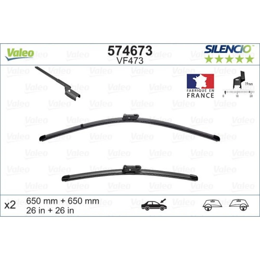 Комплект передних дворников Valeo Silencio Flat 650 & 650 мм для Opel Astra J 2009-2015