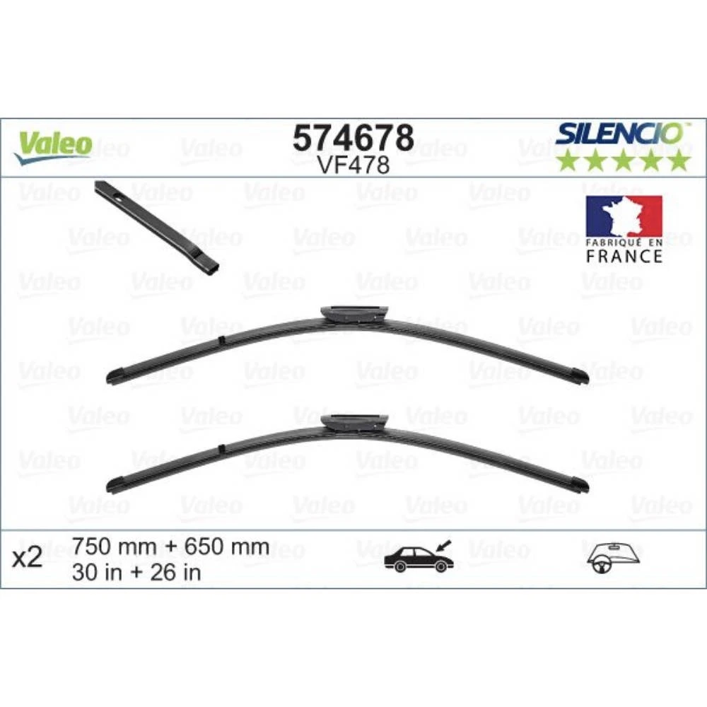 Komplet przednich wycieraczek Valeo Silencio Flat 750 & 650 mm do Renault Scenic 3 2009-2016