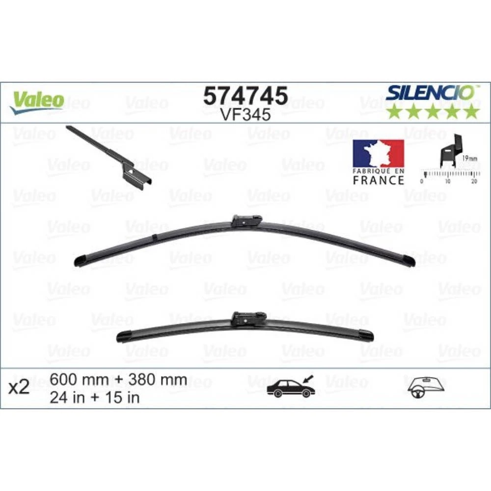 Komplet przednich wycieraczek Valeo Silencio Flat 600 & 380 mm do Ford Ranger 3 2015-2022