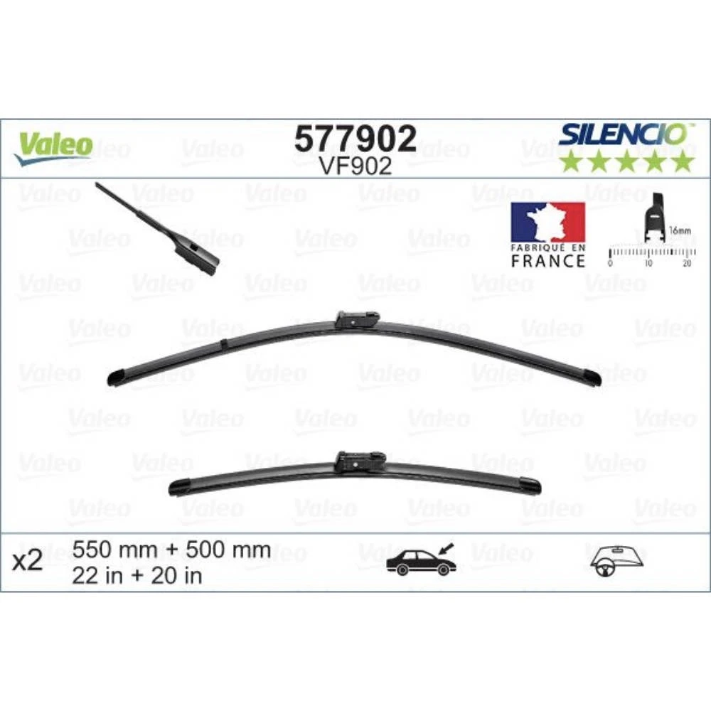 Komplet przednich wycieraczek Valeo Silencio Flat 550 & 500 mm do MINI Clubman 2014-2024
