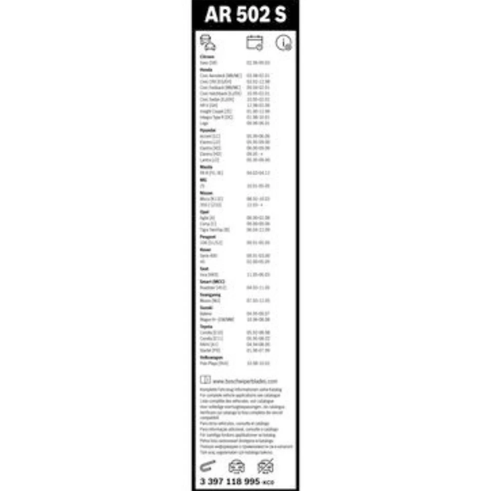 Komplet przednich wycieraczek BOSCH AeroTwin 500 & 450 mm do Toyota Corolla 1997-2002