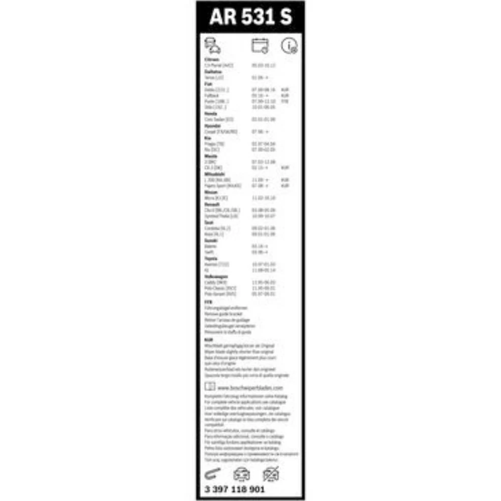 Komplet przednich wycieraczek BOSCH AeroTwin 530 & 450 mm do Nissan Micra 3 2002-2005